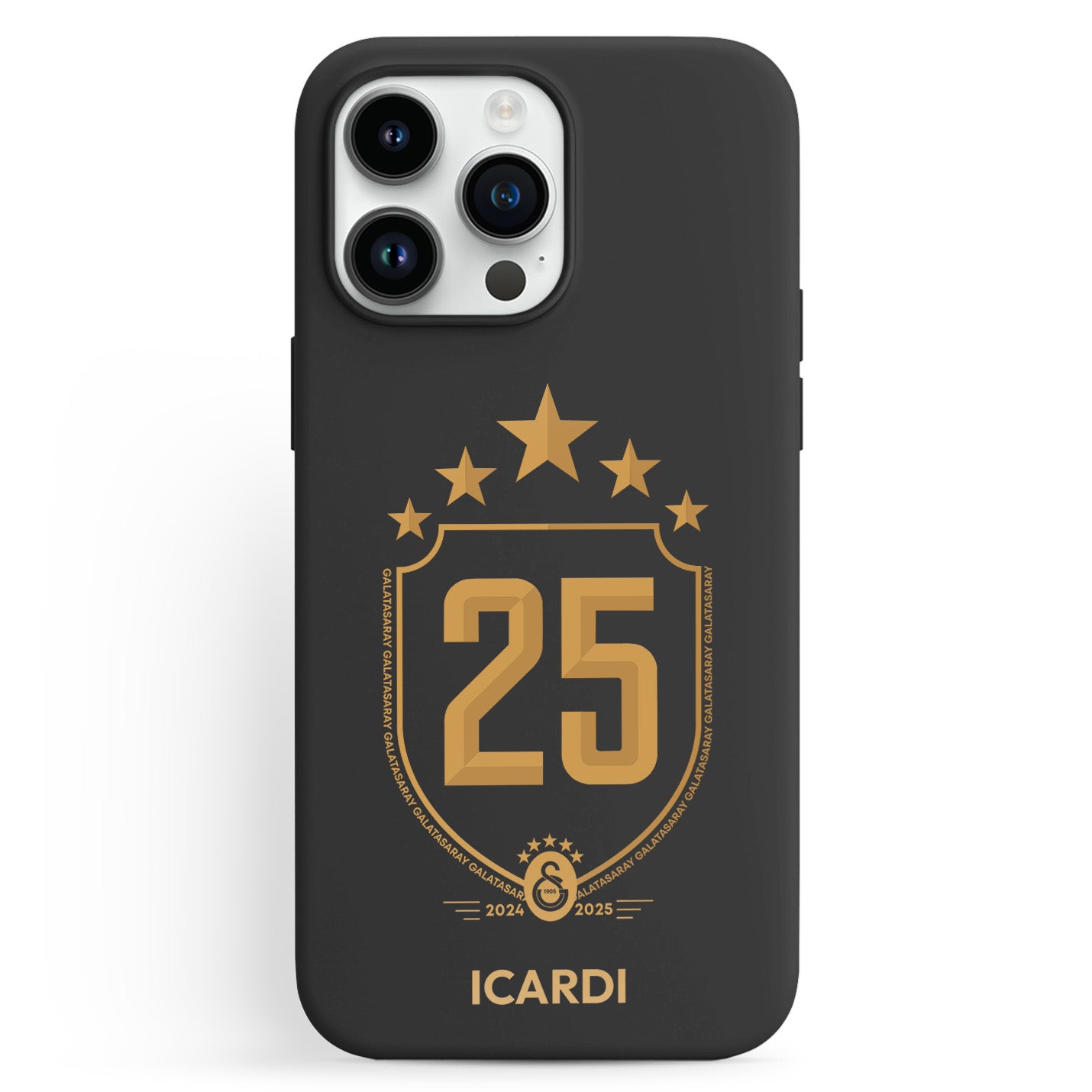 Personalisierte Galatasaray Handyhülle - Şampiyon 2025  Trikotnummer Wappen Gold - 1instaphone
