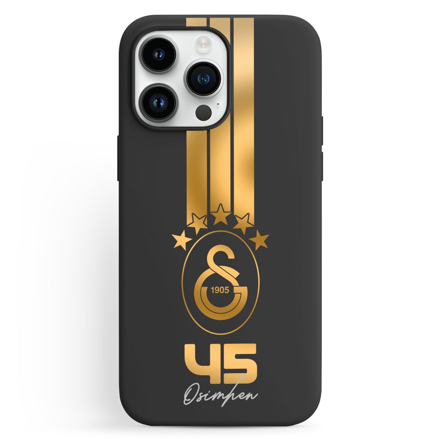 Personalisierte Galatasaray Handyhülle - Şampiyon 2025 Streifen Gold Rot Logo