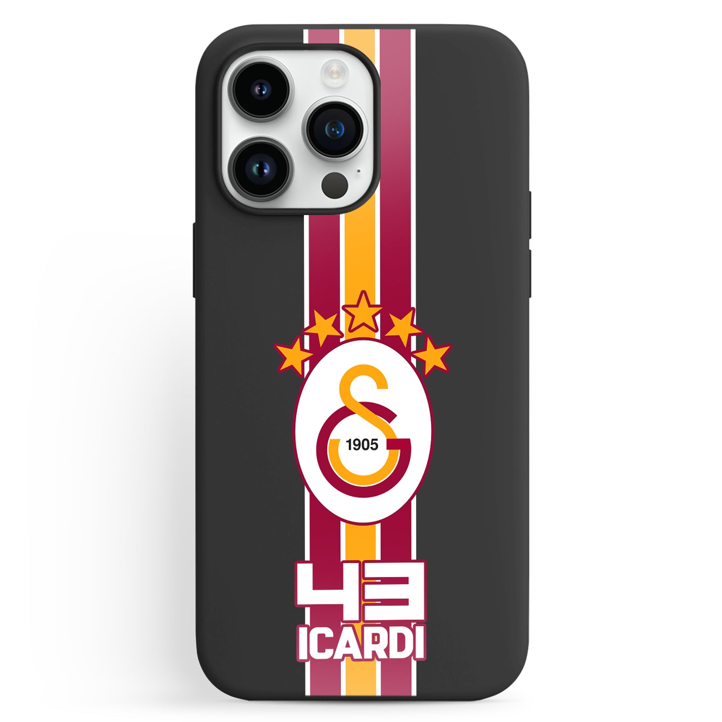 Personalisierte Galatasaray Handyhülle - Şampiyon 2025  Streifen Gold Rot Logo