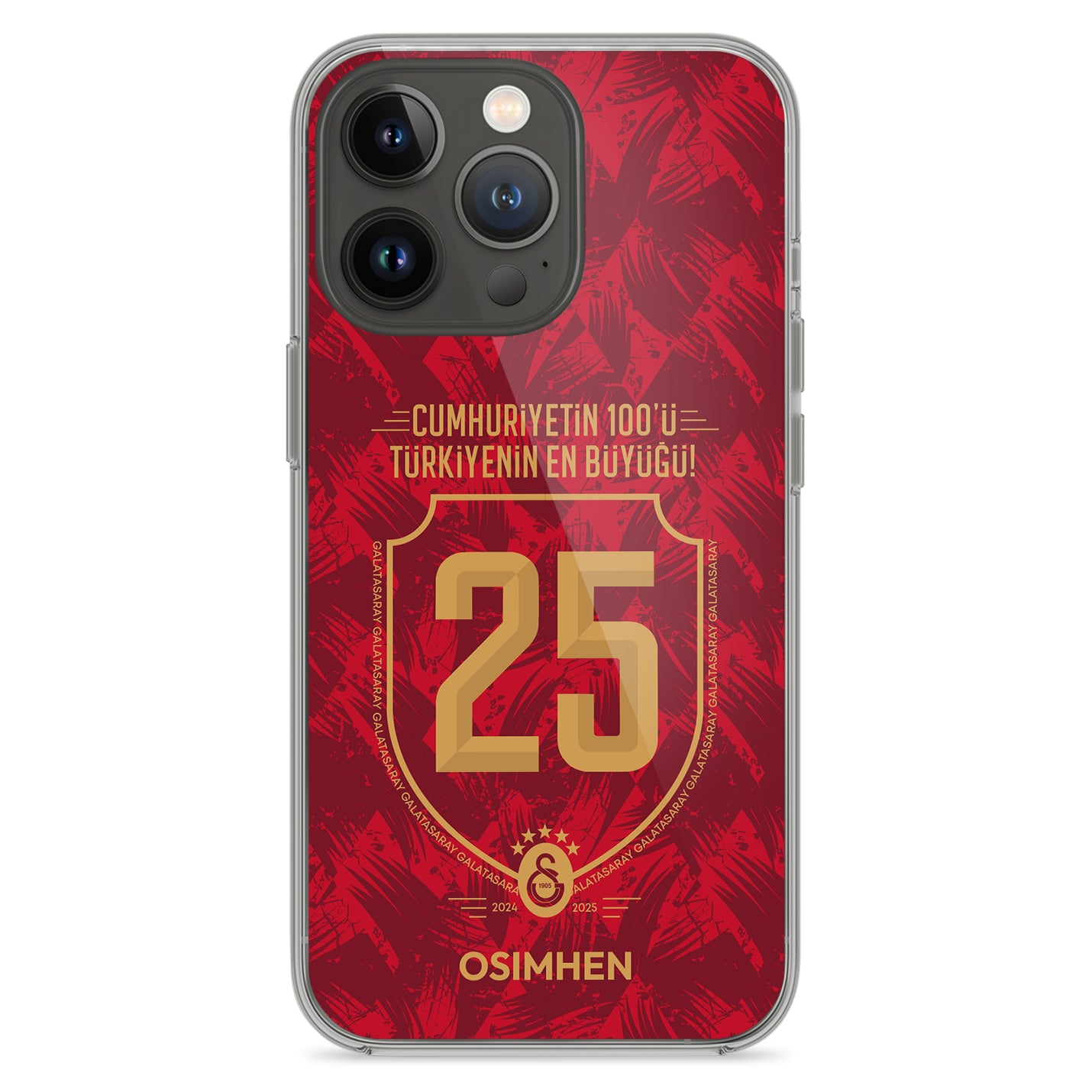 Personalisierte Galatasaray Handyhülle - Şampiyon 2025 Trikotnummer Rot Gold - 1instaphone