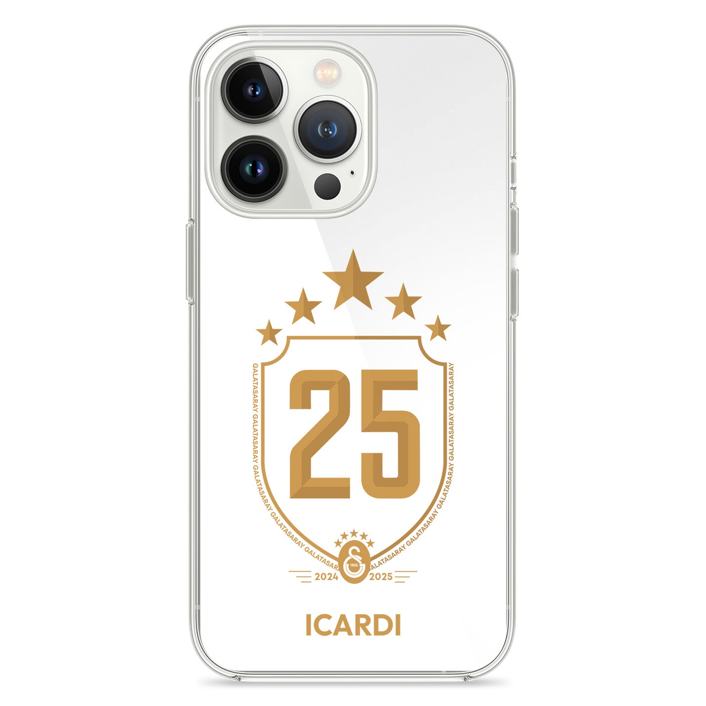 Personalisierte Galatasaray Handyhülle - Şampiyon 2025  Trikotnummer Wappen Gold - 1instaphone