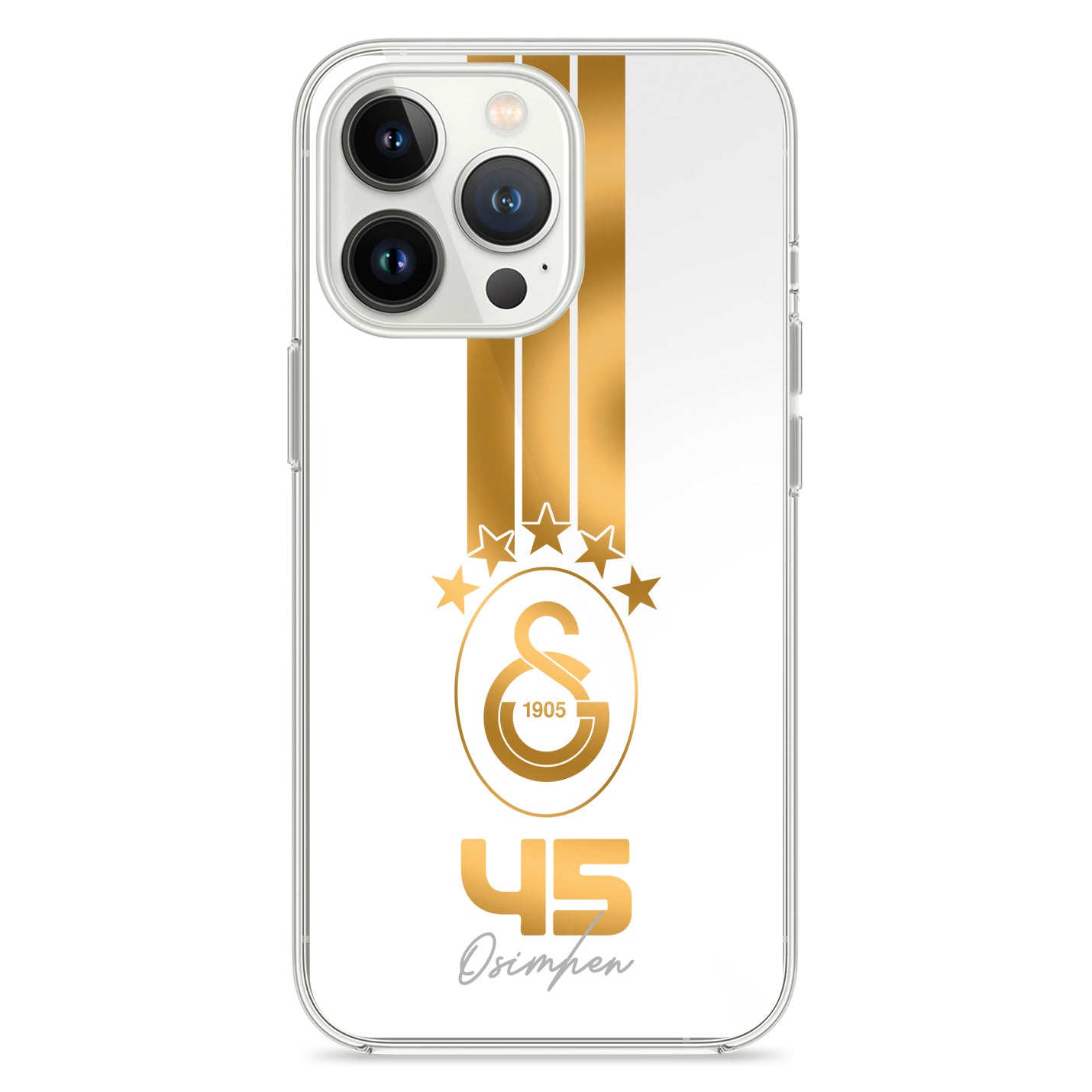 Personalisierte Galatasaray Handyhülle - Şampiyon 2025 Streifen Gold Rot Logo
