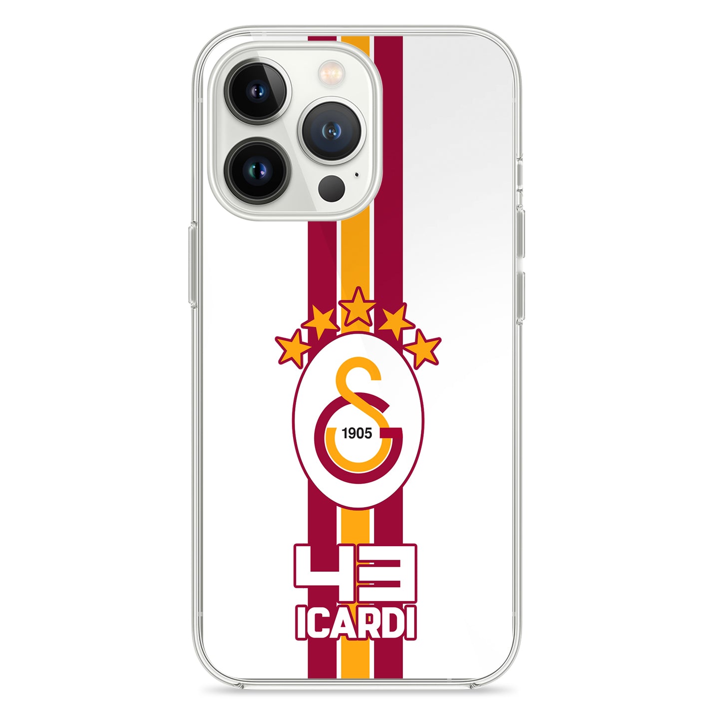 Personalisierte Galatasaray Handyhülle - Şampiyon 2025 Streifen Gold Rot Logo - 1instaphone