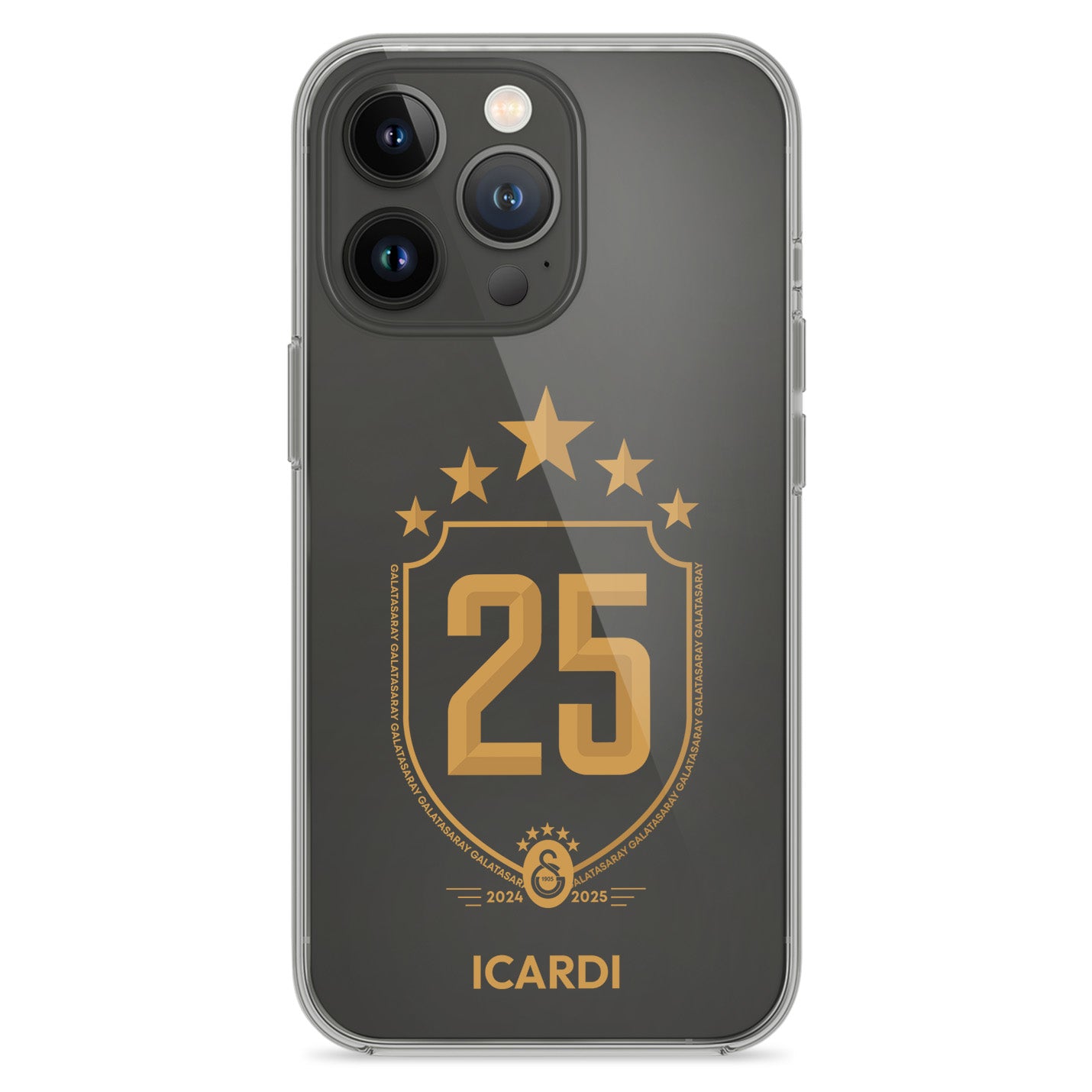 Personalisierte Galatasaray Handyhülle - Şampiyon 2025 Trikotnummer Wappen Gold - 1instaphone