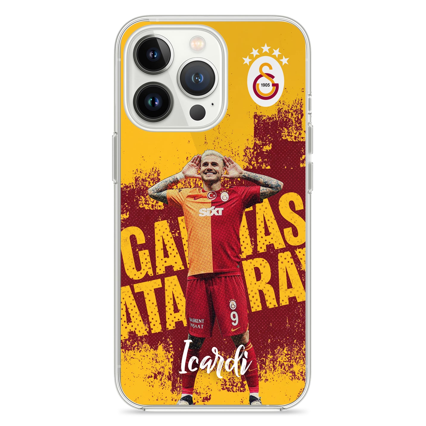 Personalisierte Galatasaray Handyhülle - Şampiyon 2025 Streifen Gold Rot ICARDI (Kopya) - 1instaphone
