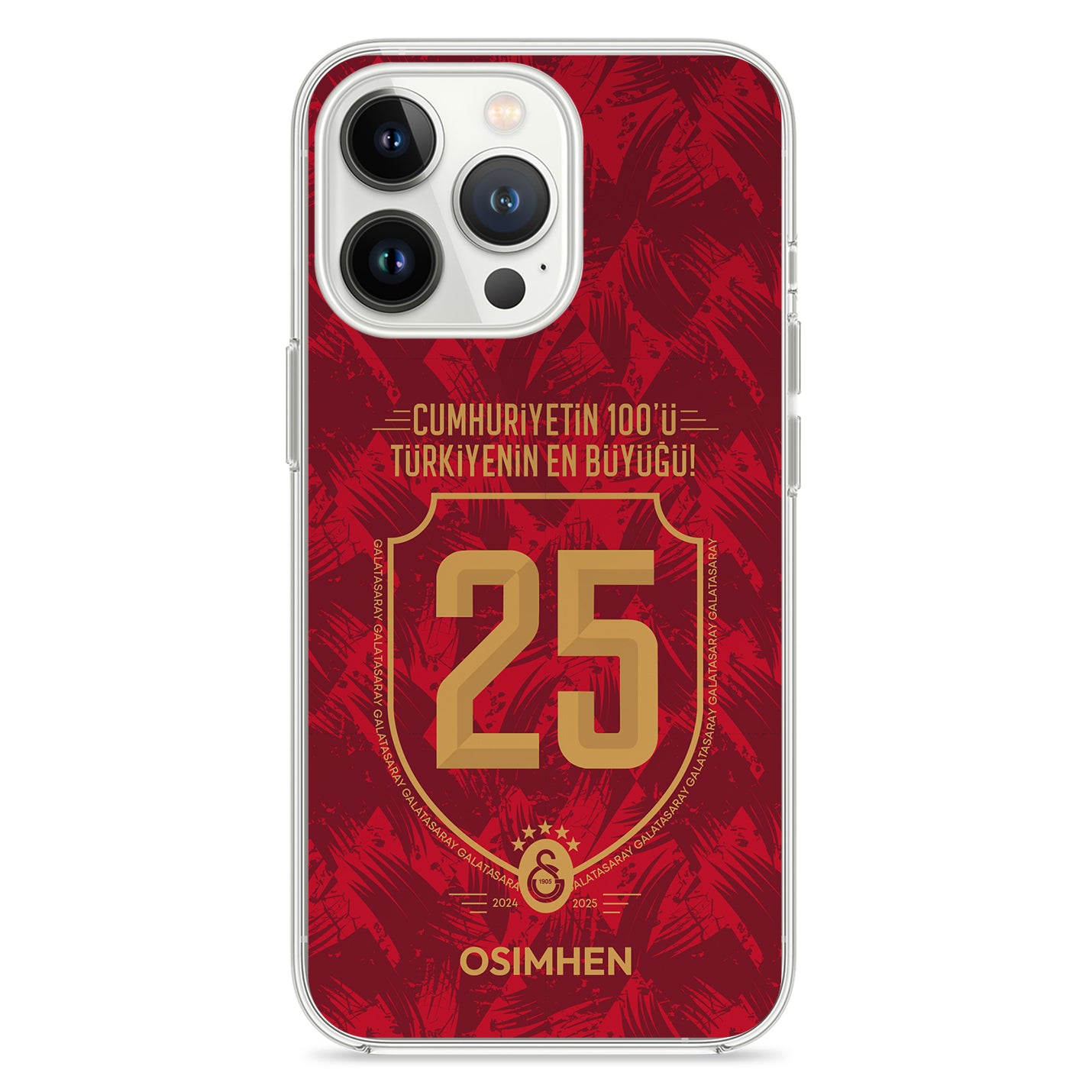 Personalisierte Galatasaray Handyhülle - Şampiyon 2025 Trikotnummer Rot Gold - 1instaphone