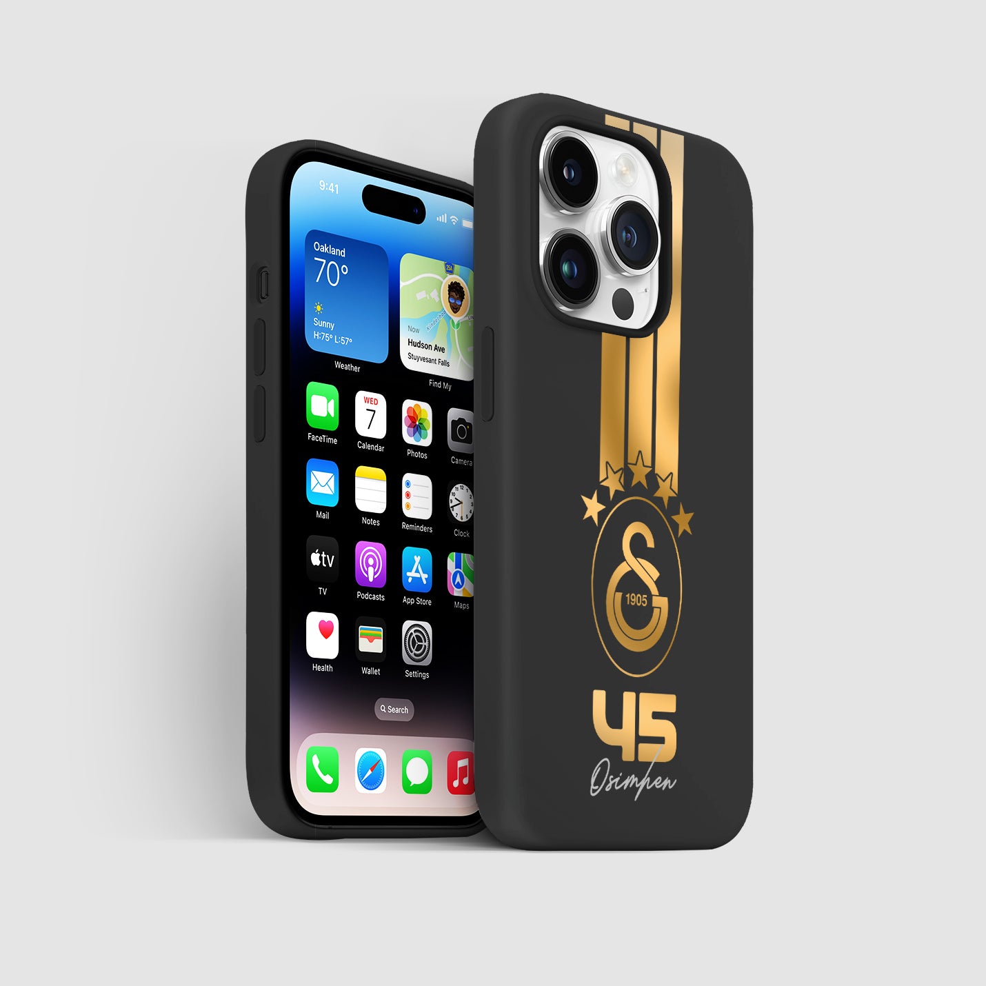 Personalisierte Galatasaray Handyhülle - Şampiyon 2025 Streifen Gold Rot Logo - 1instaphone