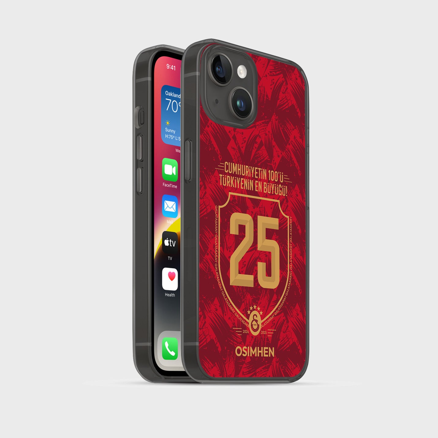 Personalisierte Galatasaray Handyhülle - Şampiyon 2025 Trikotnummer Rot Gold - 1instaphone