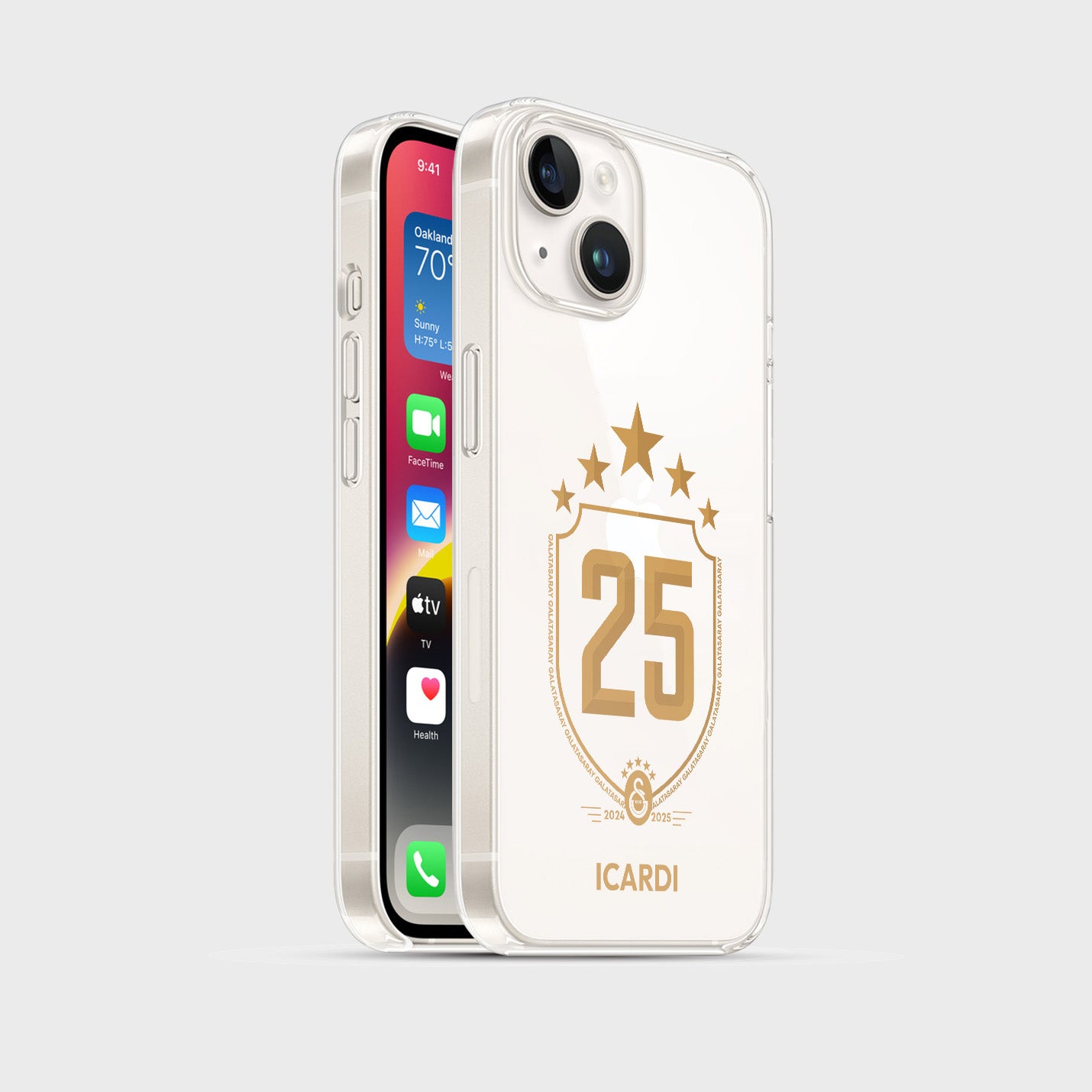 Personalisierte Galatasaray Handyhülle - Şampiyon 2025 Trikotnummer Wappen Gold