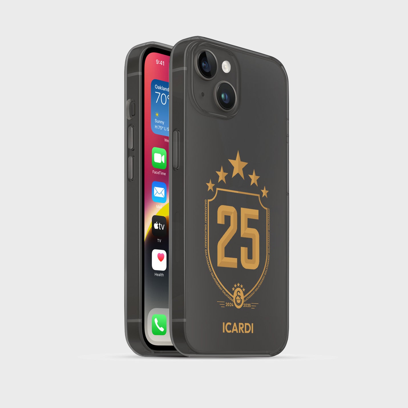 Personalisierte Galatasaray Handyhülle - Şampiyon 2025 Trikotnummer Wappen Gold - 1instaphone