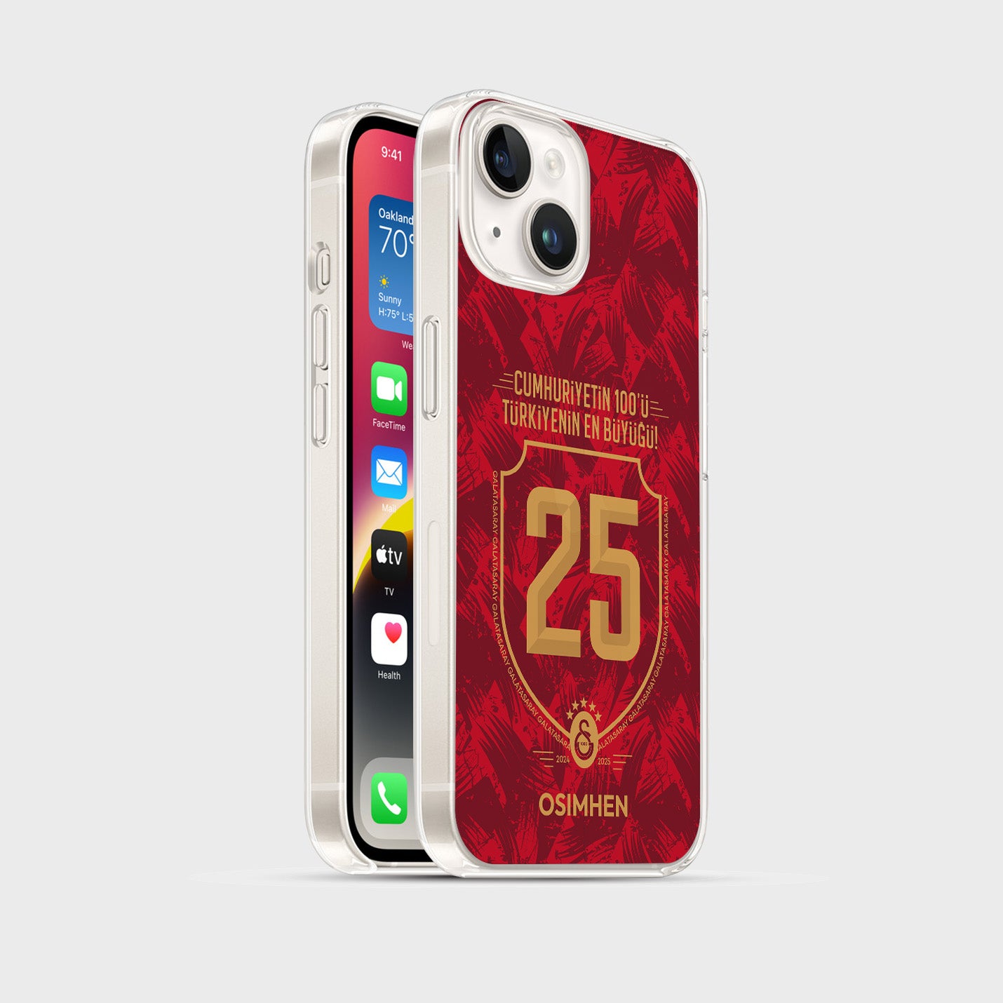 Personalisierte Galatasaray Handyhülle - Şampiyon 2025 Trikotnummer Rot Gold