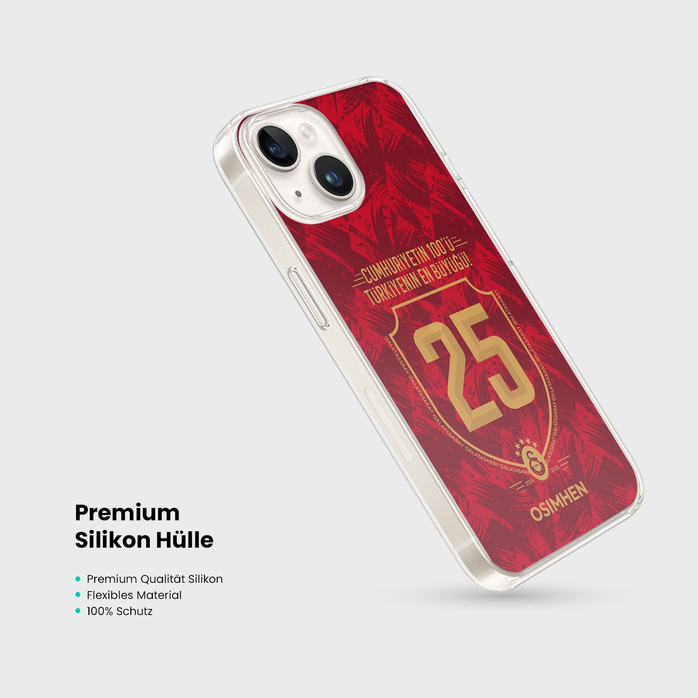 Personalisierte Galatasaray Handyhülle - Şampiyon 2025 Trikotnummer Rot Gold - 1instaphone