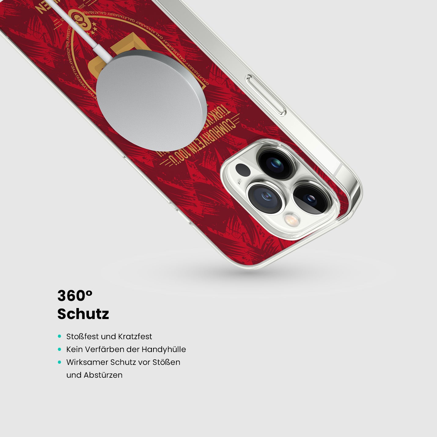 Personalisierte Galatasaray Handyhülle - Şampiyon 2025 Trikotnummer Rot Gold - 1instaphone
