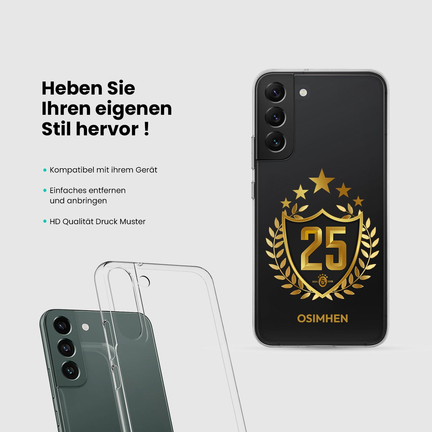 Personalisierte Galatasaray Handyhülle - Şampiyon 2025 Trikotnummer Gold Şampiyon - 1instaphone