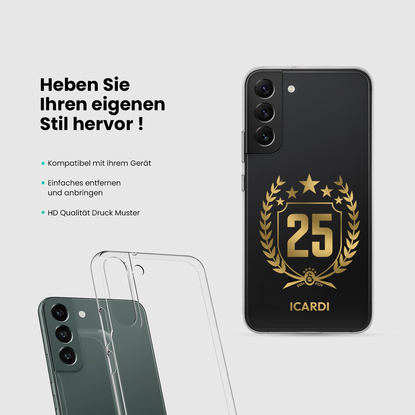 Personalisierte Galatasaray Handyhülle - Şampiyon 2025 Trikot Gold Şampiyon - 1instaphone