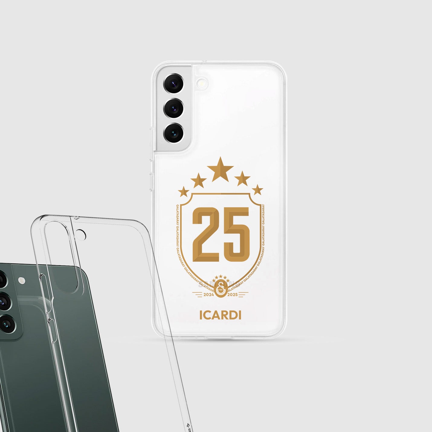 Personalisierte Galatasaray Handyhülle - Şampiyon 2025 Trikotnummer Wappen Gold - 1instaphone