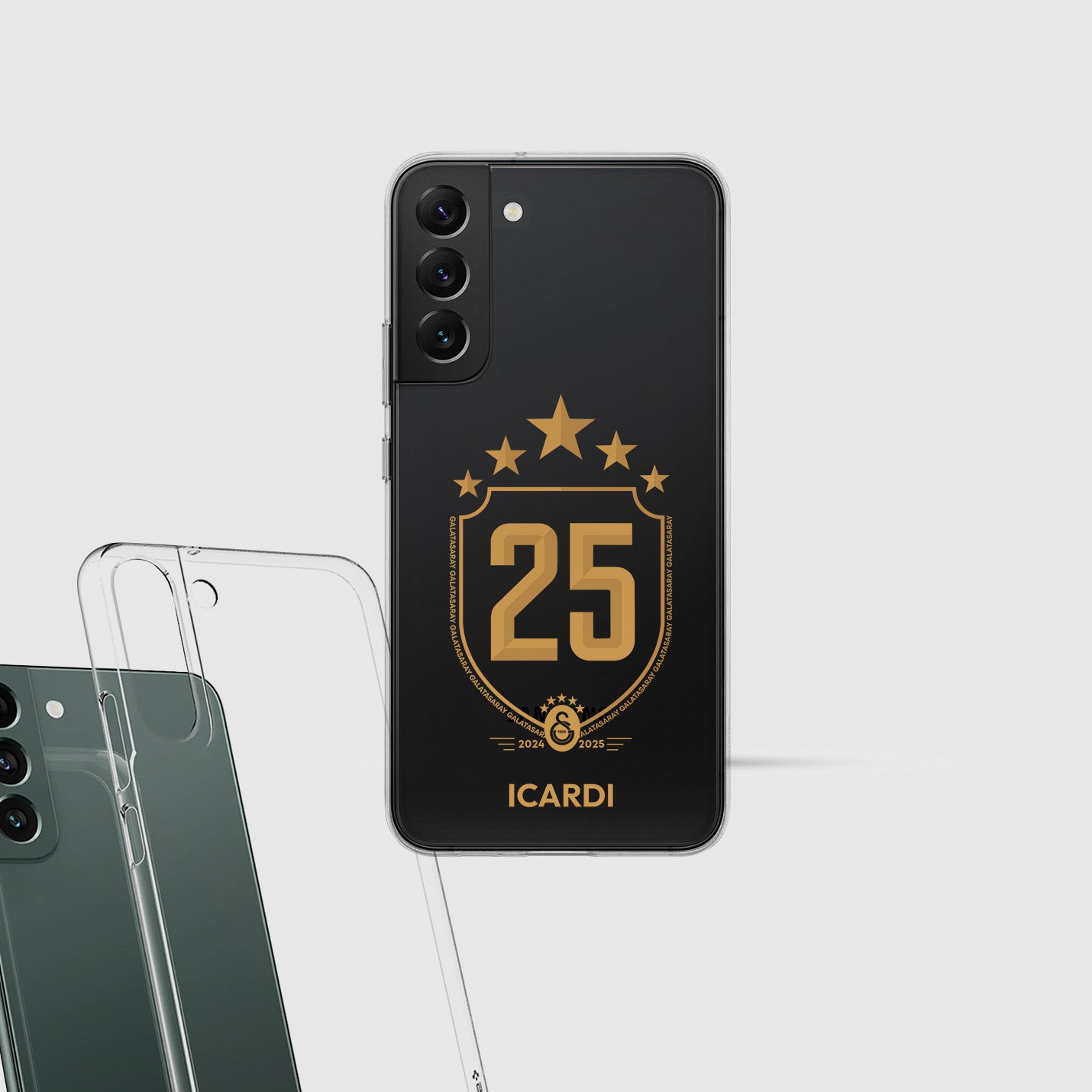 Personalisierte Galatasaray Handyhülle - Şampiyon 2025 Trikotnummer Wappen Gold - 1instaphone