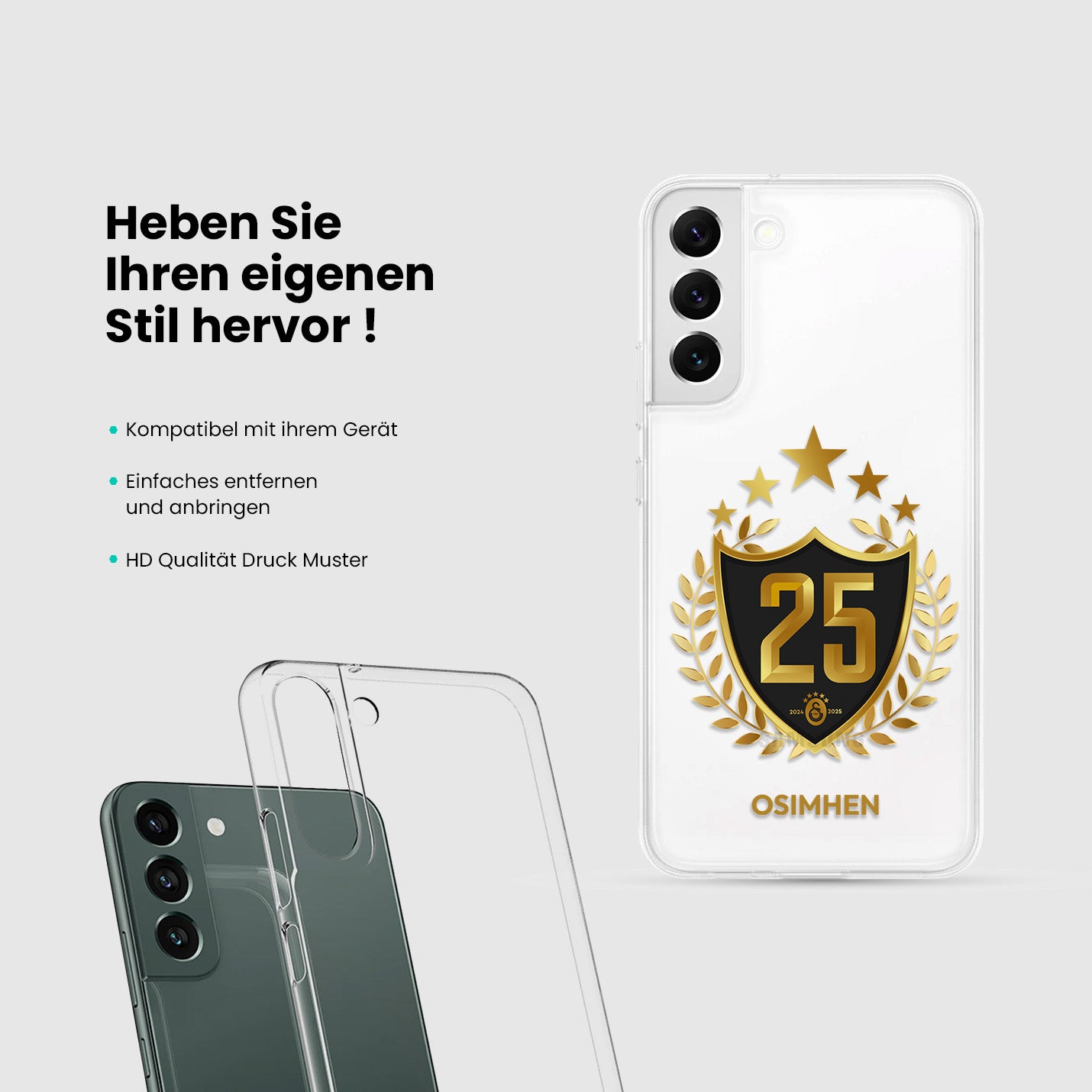 Personalisierte Galatasaray Handyhülle - Şampiyon 2025 Trikotnummer Gold Şampiyon - 1instaphone