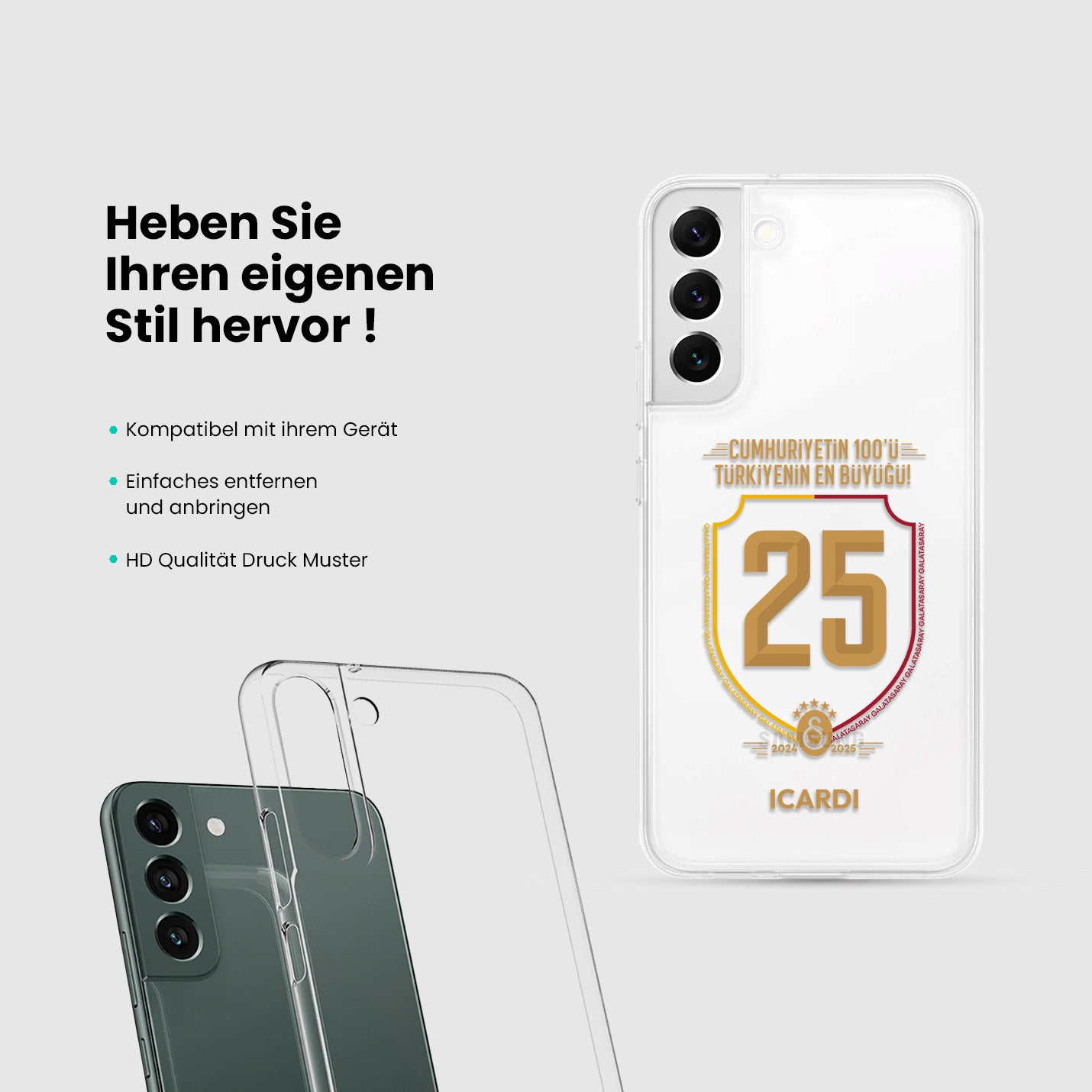 Personalisierte Galatasaray Handyhülle - Şampiyon 2025 Wappen Trikotnummer - 1instaphone