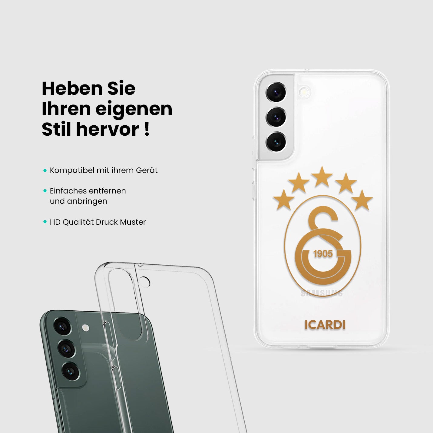 Personalisierte Galatasaray Handyhülle - Şampiyon 2025 Gold Logo - 1instaphone