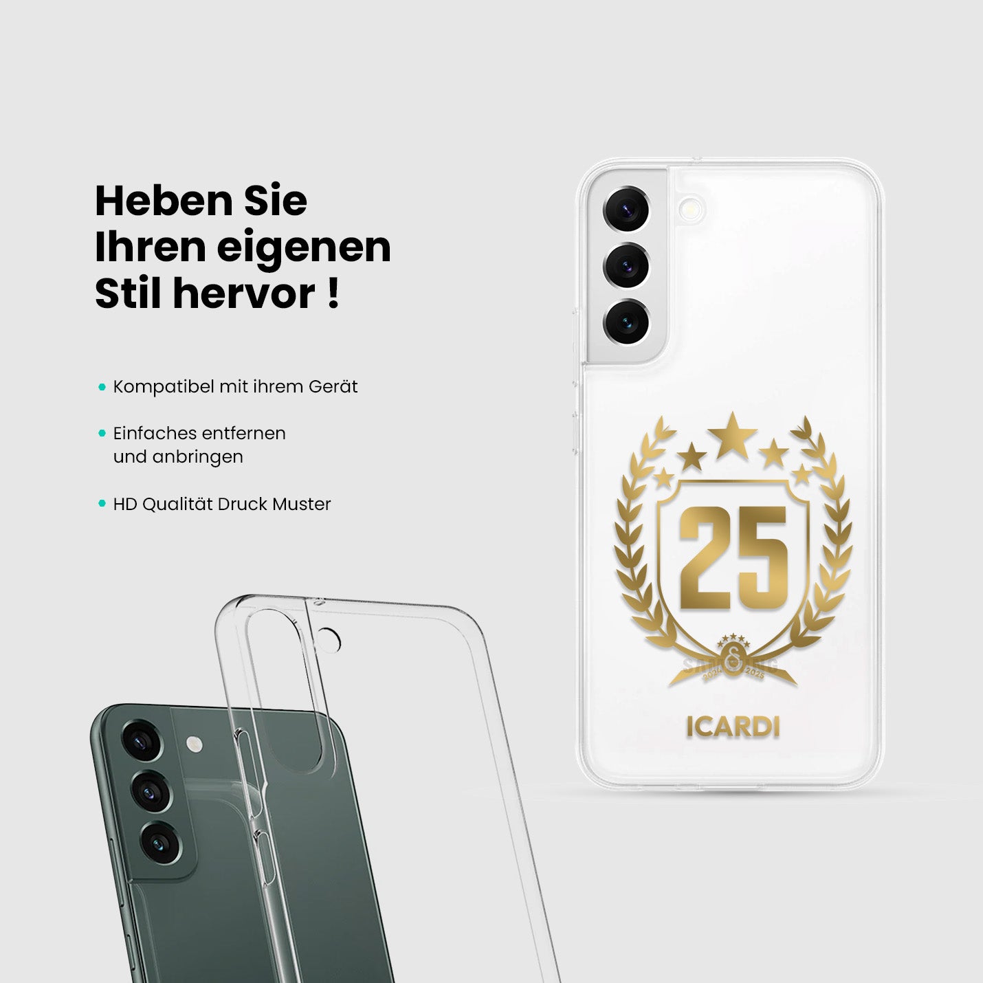 Personalisierte Galatasaray Handyhülle - Şampiyon 2025 Trikot Gold Şampiyon - 1instaphone