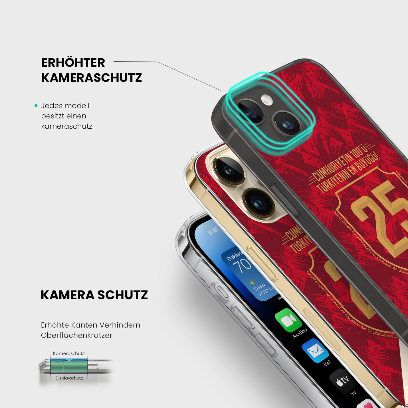 Personalisierte Galatasaray Handyhülle - Şampiyon 2025 Trikotnummer Rot Gold