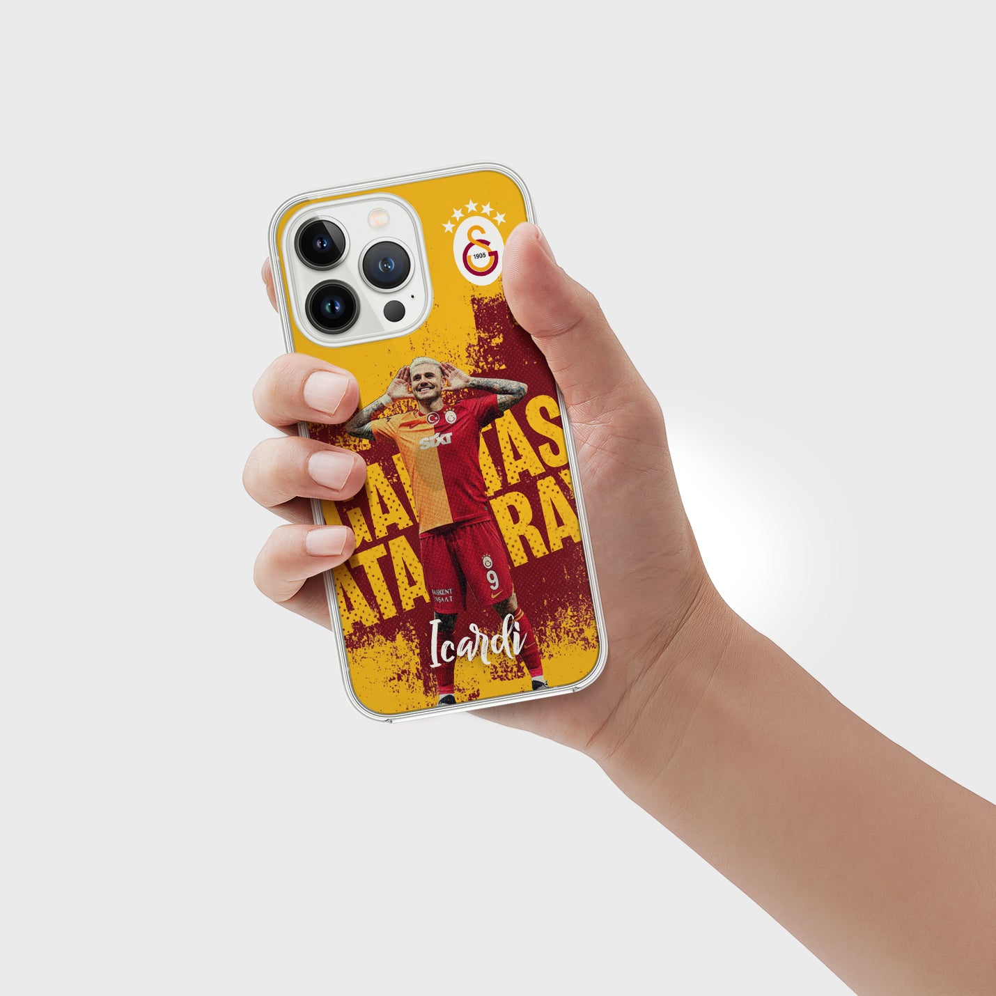 Personalisierte Galatasaray Handyhülle - Şampiyon 2025 Streifen Gold Rot ICARDI (Kopya) - 1instaphone