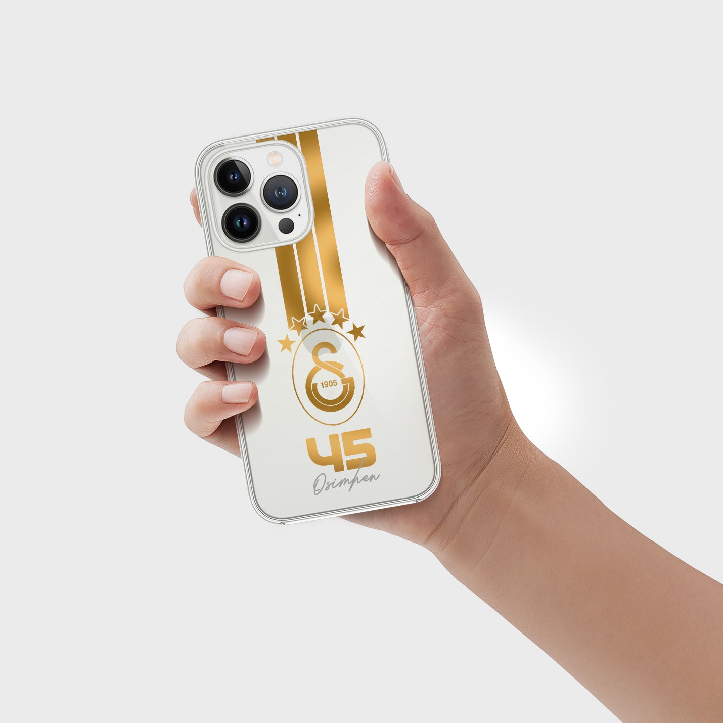 Personalisierte Galatasaray Handyhülle - Şampiyon 2025 Streifen Gold Rot Logo - 1instaphone
