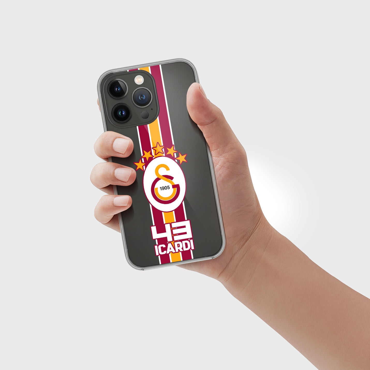 Personalisierte Galatasaray Handyhülle - Şampiyon 2025 Streifen Gold Rot Logo - 1instaphone