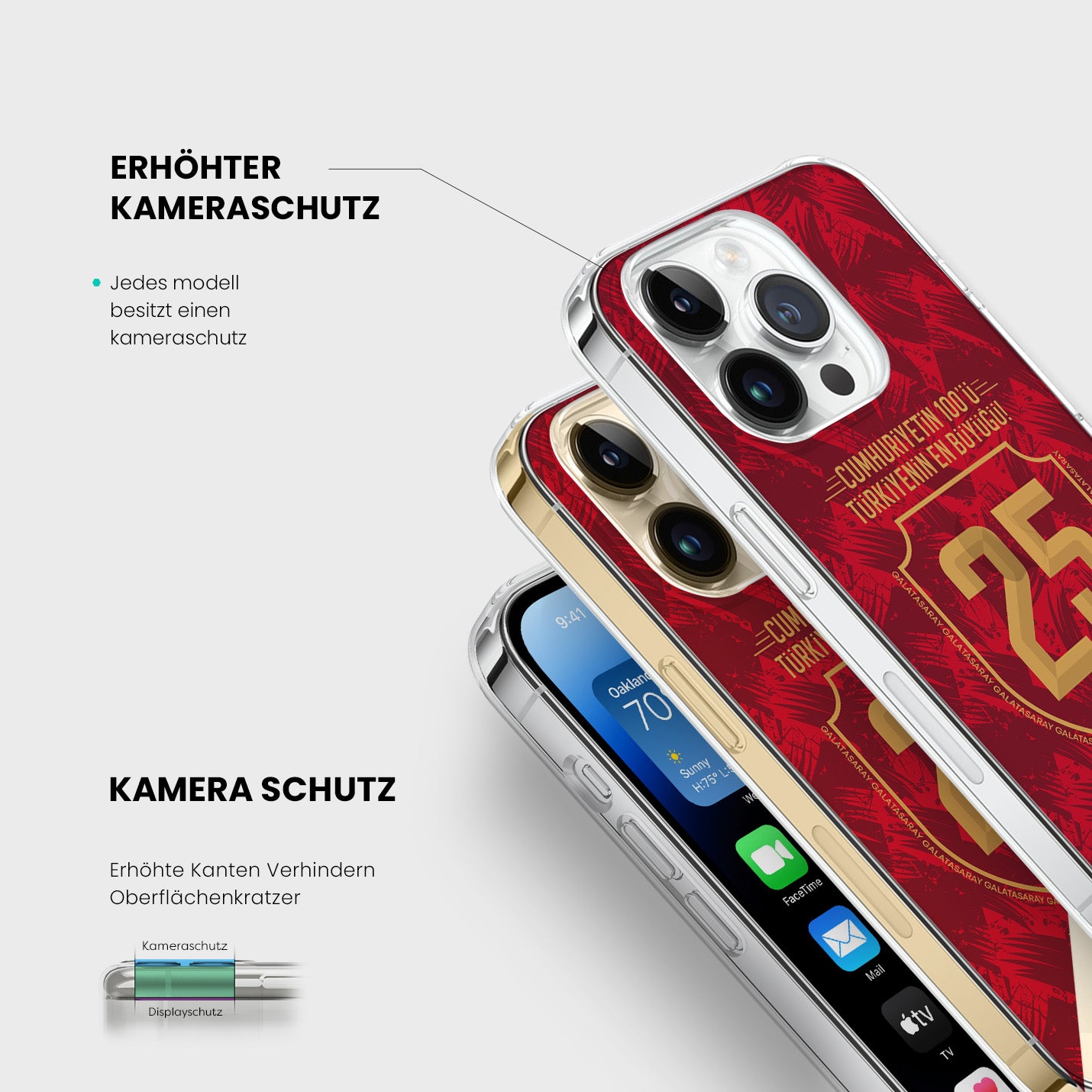 Personalisierte Galatasaray Handyhülle - Şampiyon 2025 Trikotnummer Rot Gold