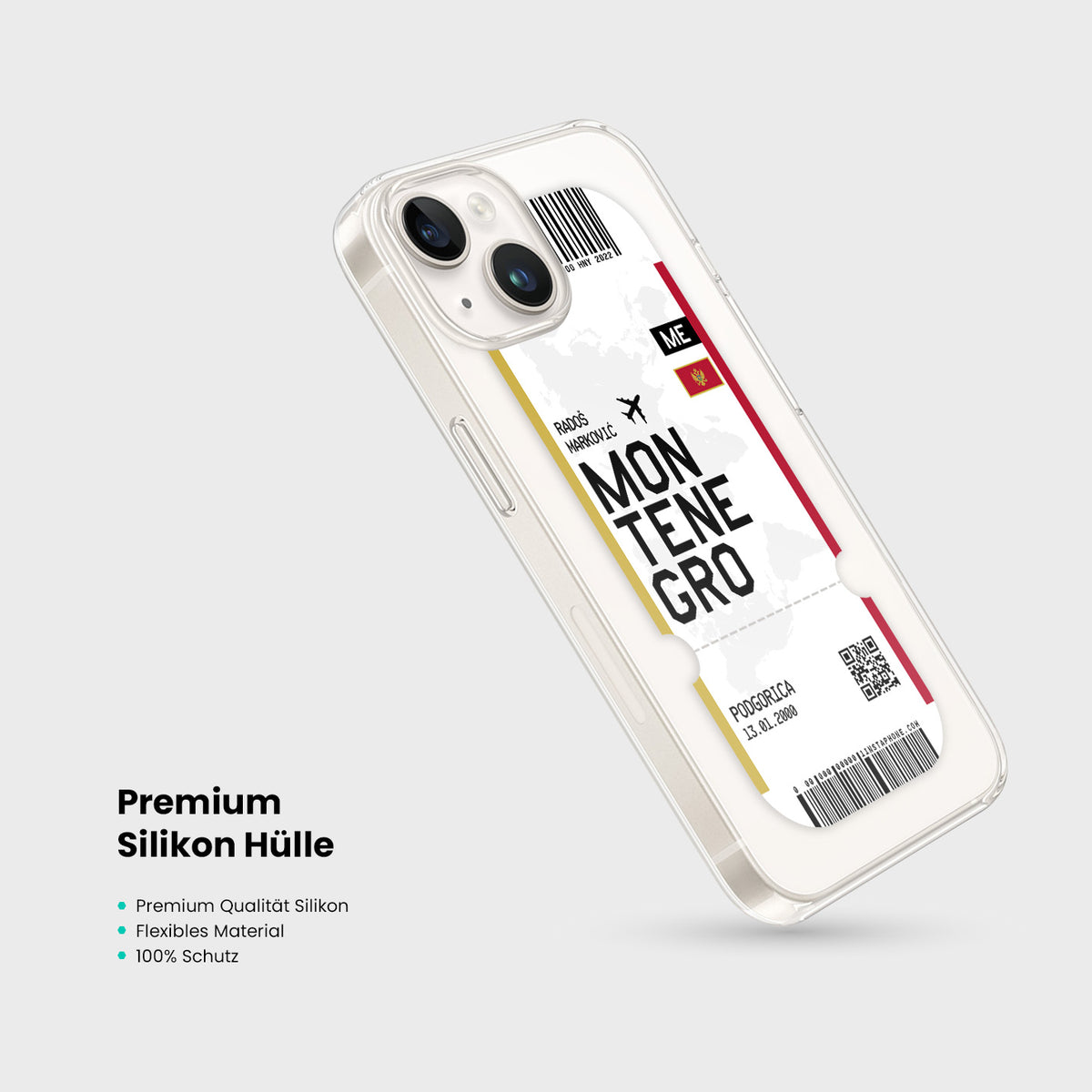 Handyhülle im Ticket Design - Montenegro - 1instaphone