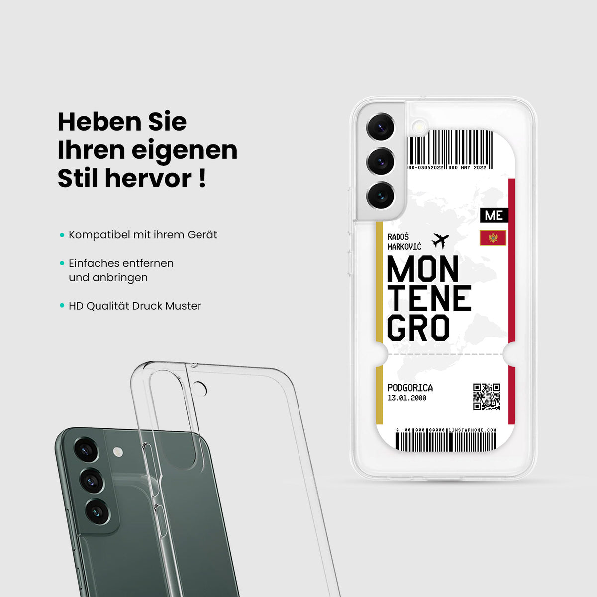 Handyhülle im Ticket Design - Montenegro - 1instaphone