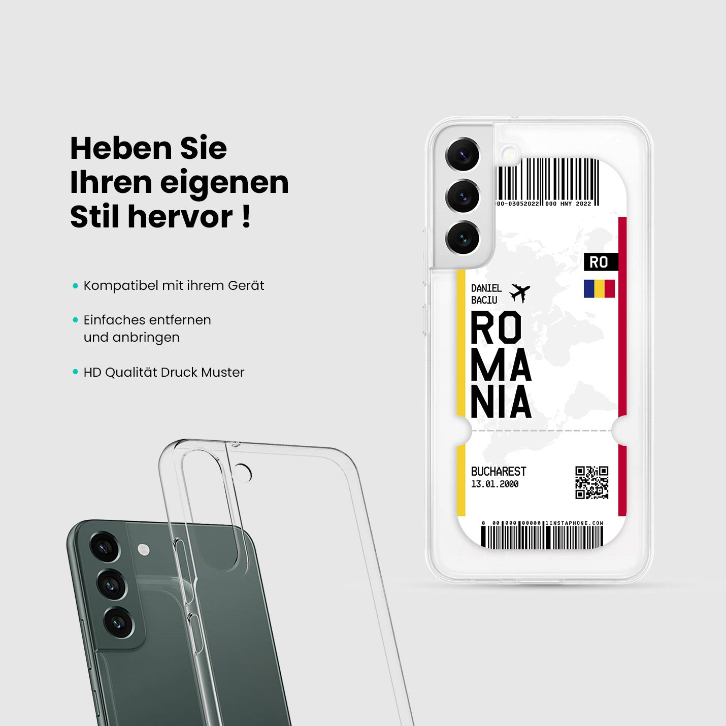 Handyhülle im Ticket Design - Rumänien - 1instaphone