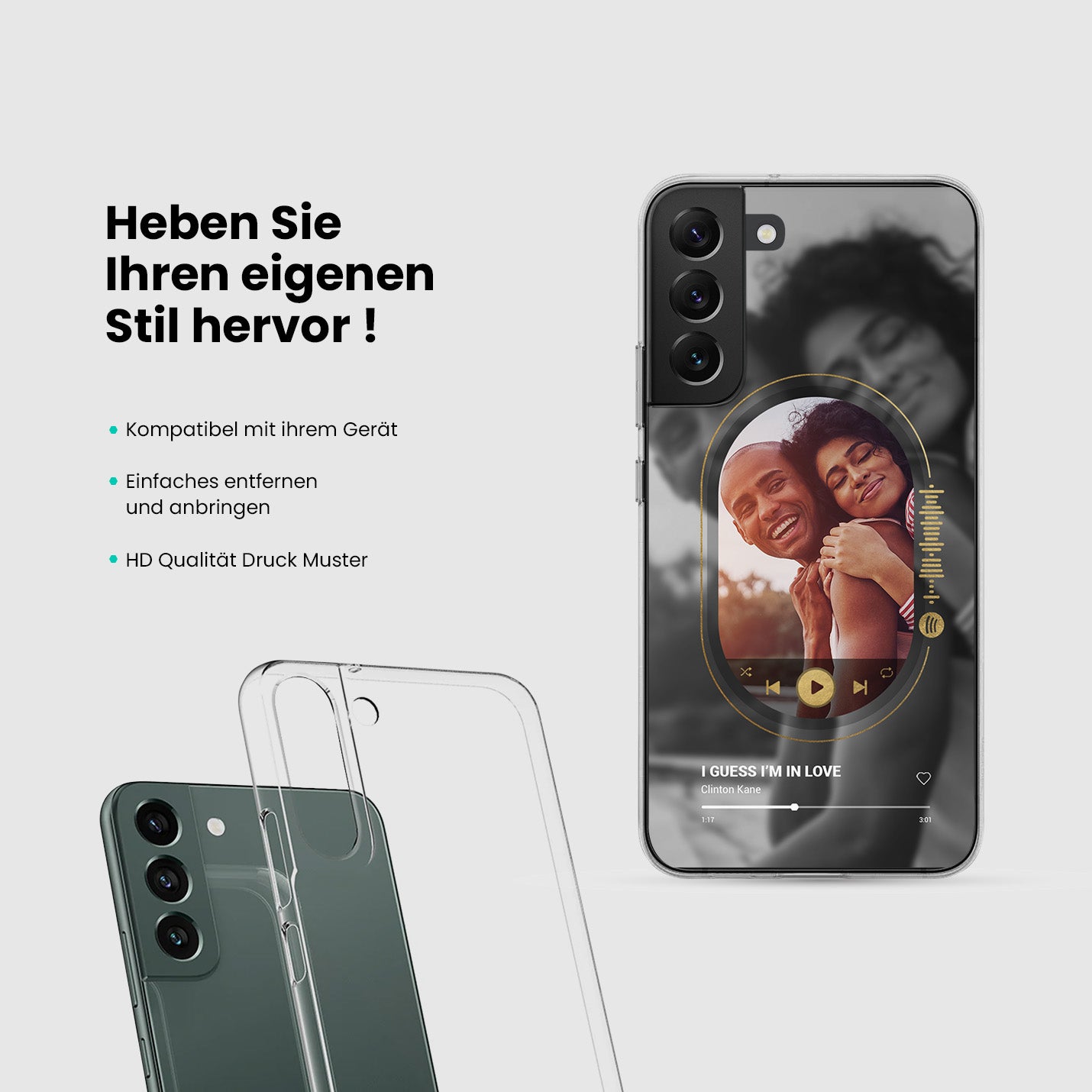 Handyhülle Durchsichtig Spotify Design mit Foto - 1instaphone