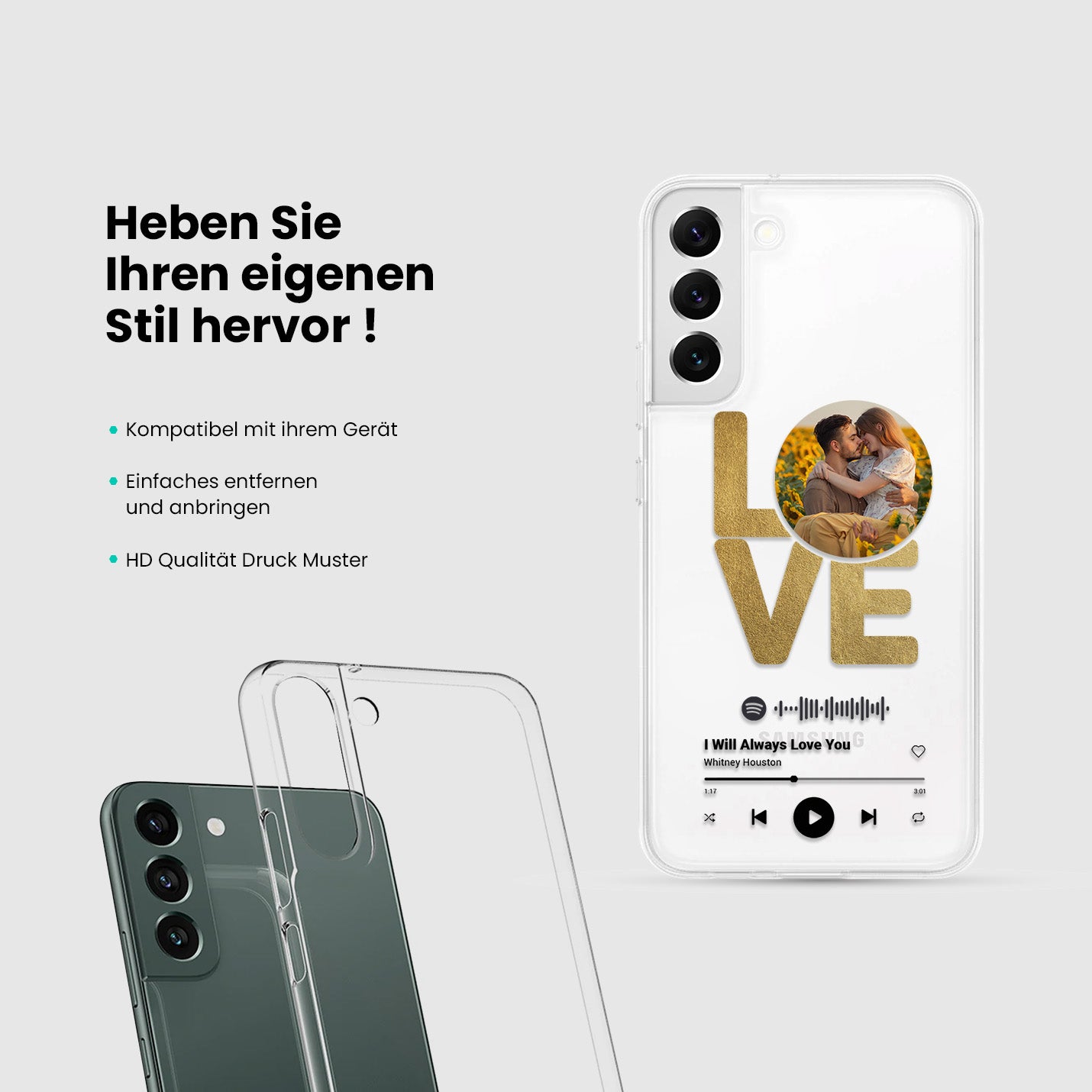 Handyhülle Durchsichtig Spotify Design Love - 1instaphone