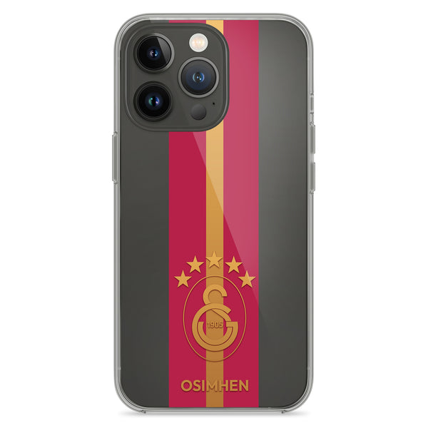 Personalisierte Galatasaray Handyhülle - Şampiyon 2025  Streifen Gold Rot Logo