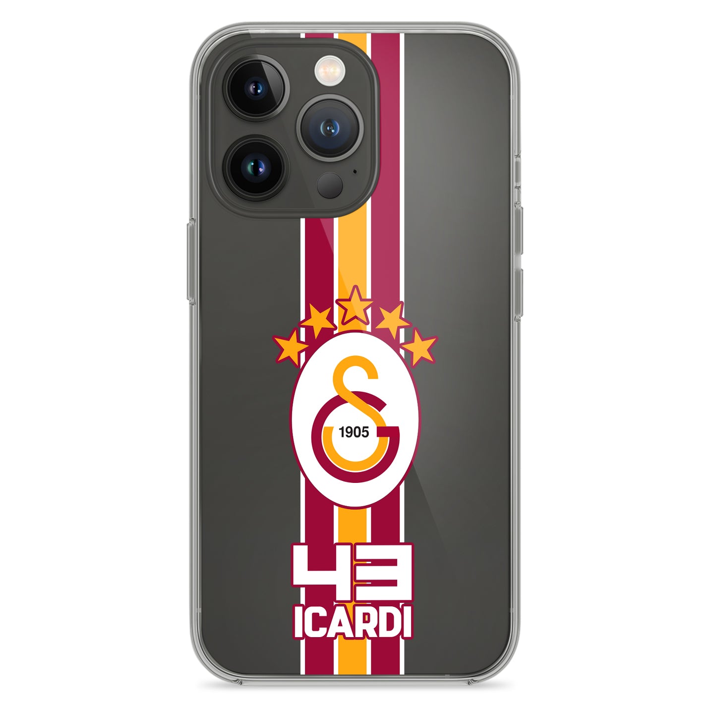 Personalisierte Galatasaray Handyhülle - Şampiyon 2025  Streifen Gold Rot Logo