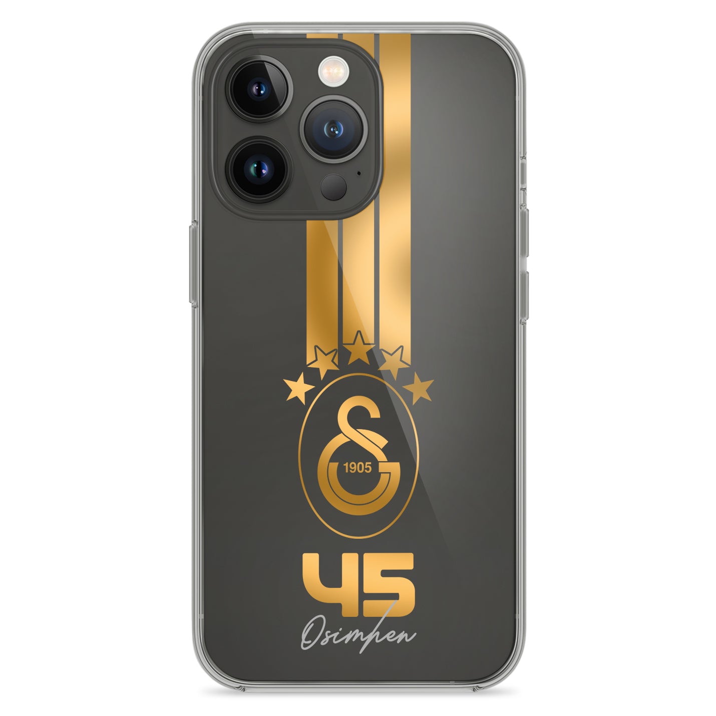 Personalisierte Galatasaray Handyhülle - Şampiyon 2025 Streifen Gold Rot Logo
