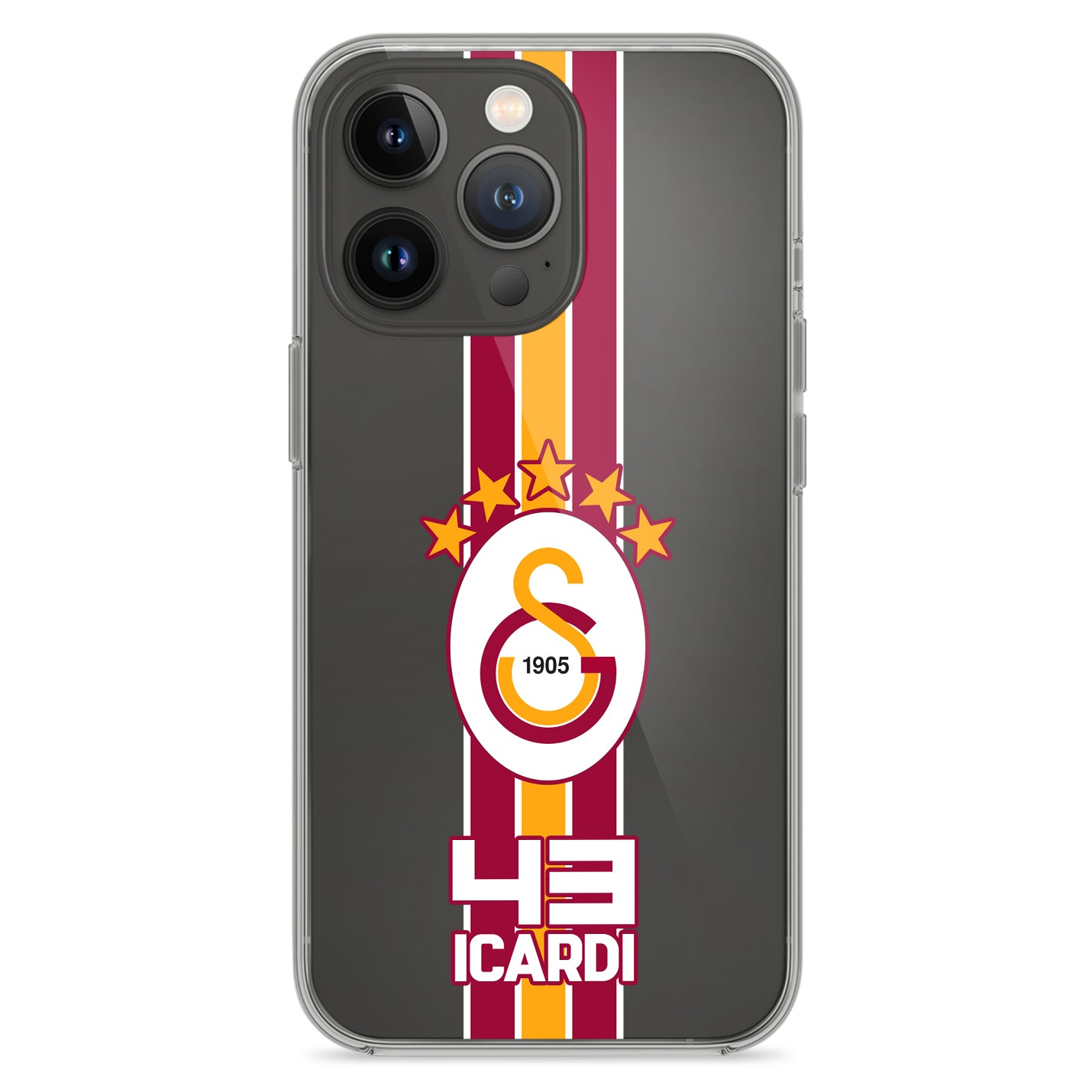 Personalisierte Galatasaray Handyhülle - Şampiyon 2025  Streifen Gold Rot Logo