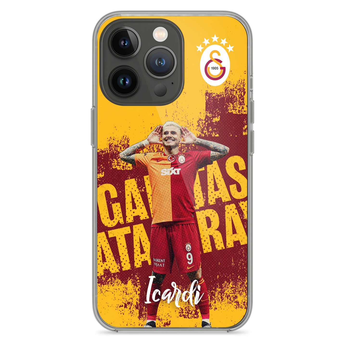 Personalisierte Galatasaray Handyhülle - Şampiyon 2025  Streifen Gold Rot  ICARDI (Kopya) - 1instaphone