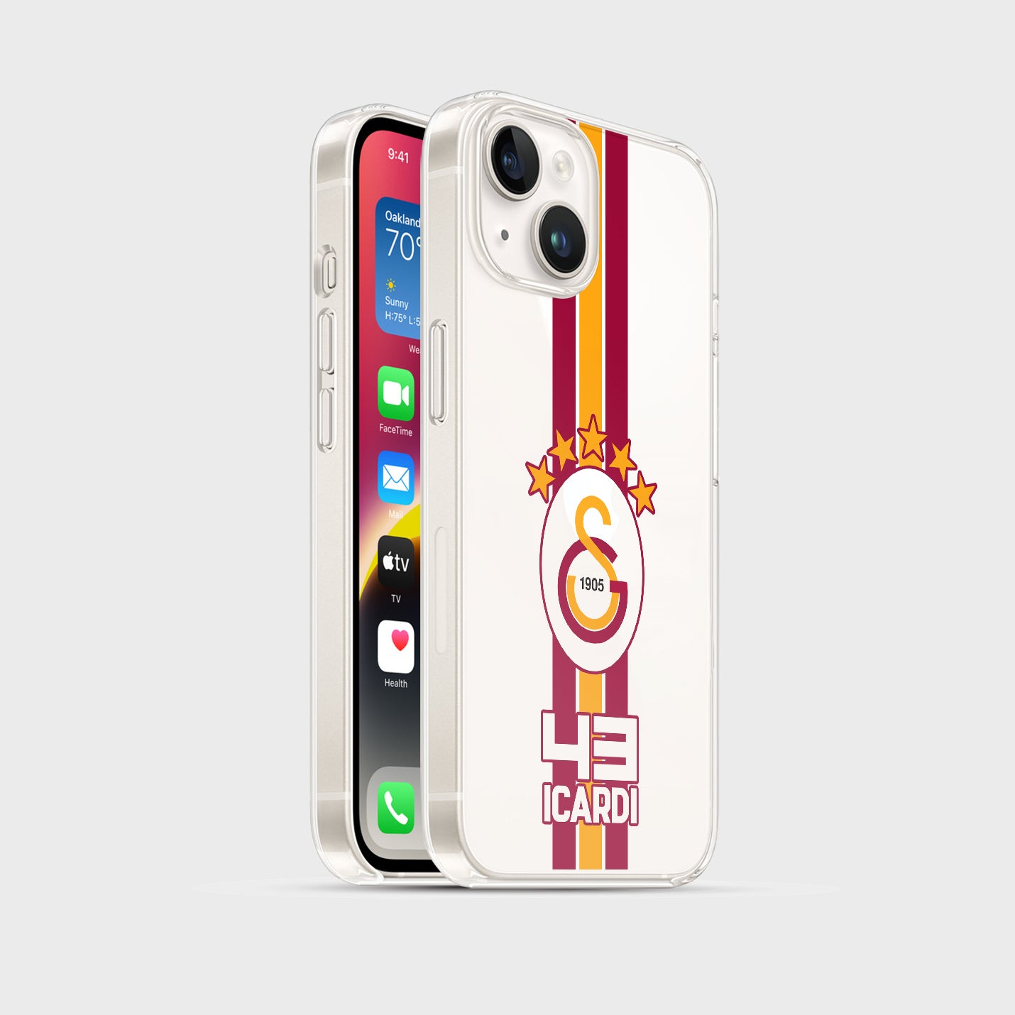 Personalisierte Galatasaray Handyhülle - Şampiyon 2025  Streifen Gold Rot Logo