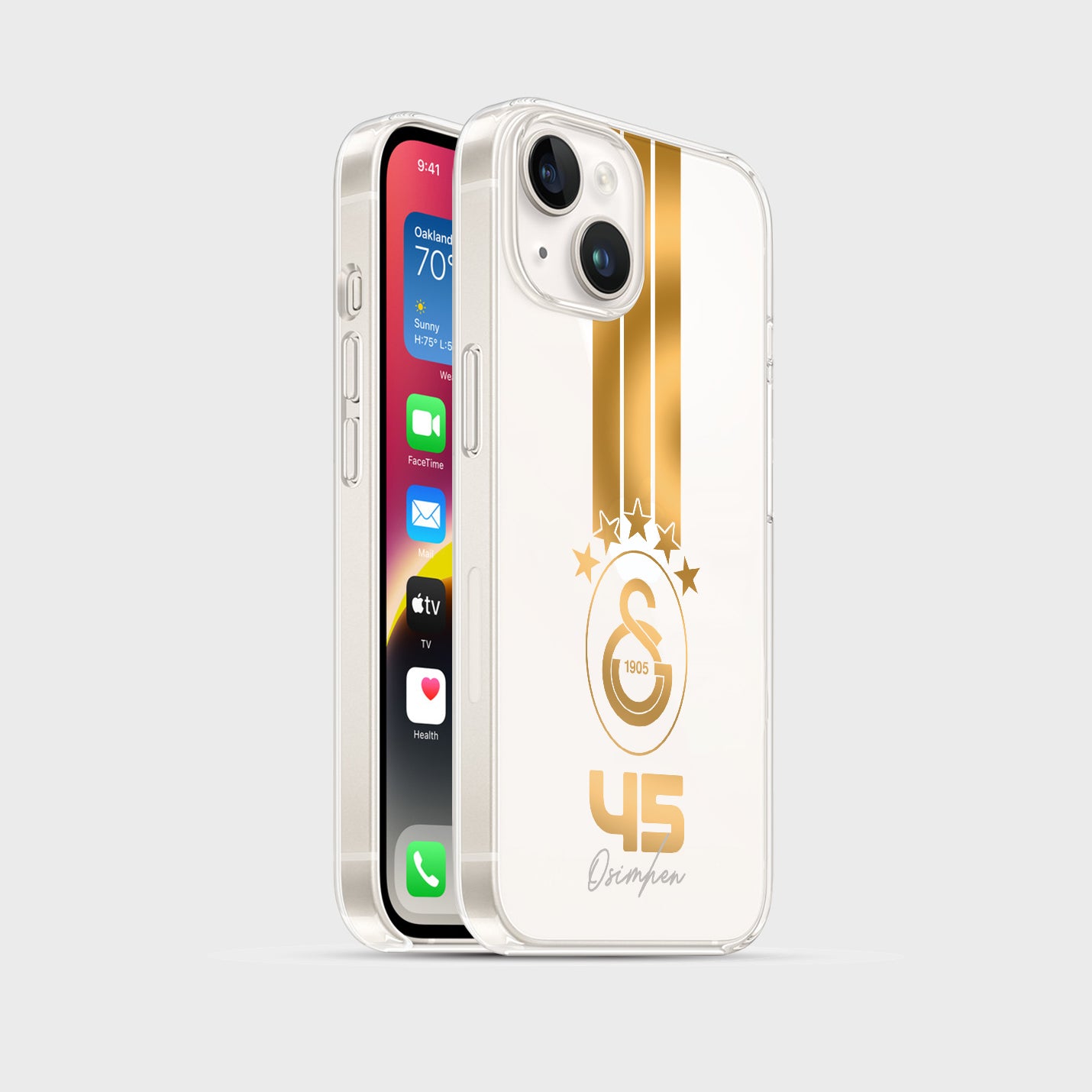 Personalisierte Galatasaray Handyhülle - Şampiyon 2025 Streifen Gold Rot Logo