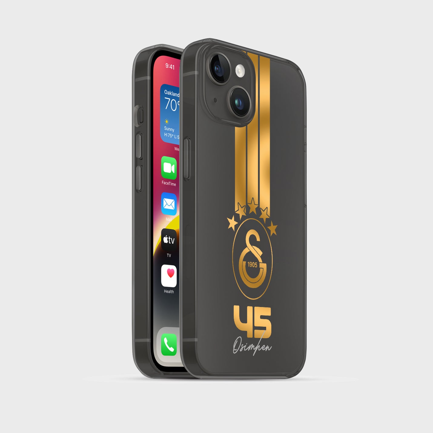 Personalisierte Galatasaray Handyhülle - Şampiyon 2025 Streifen Gold Rot Logo
