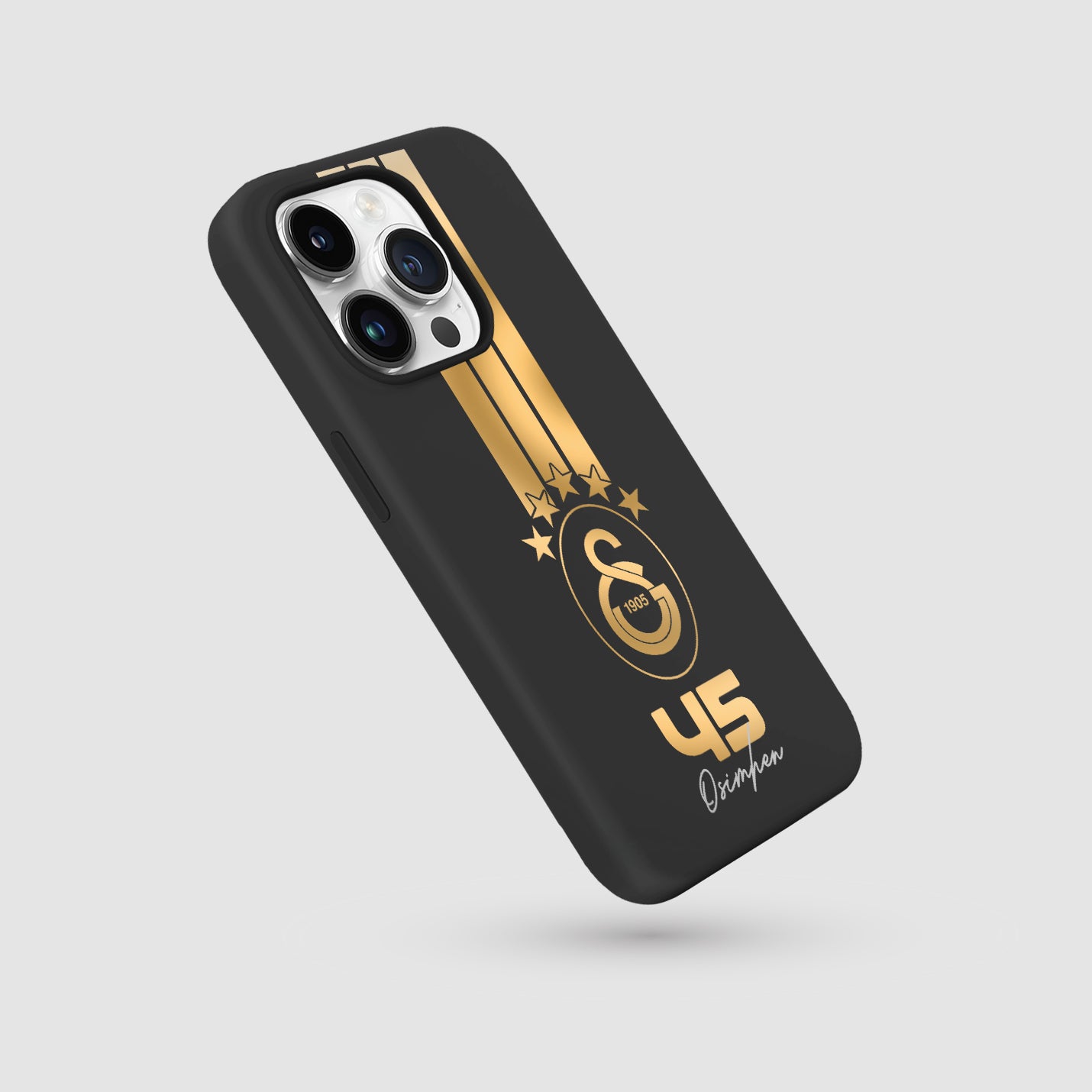 Personalisierte Galatasaray Handyhülle - Şampiyon 2025 Streifen Gold Rot Logo