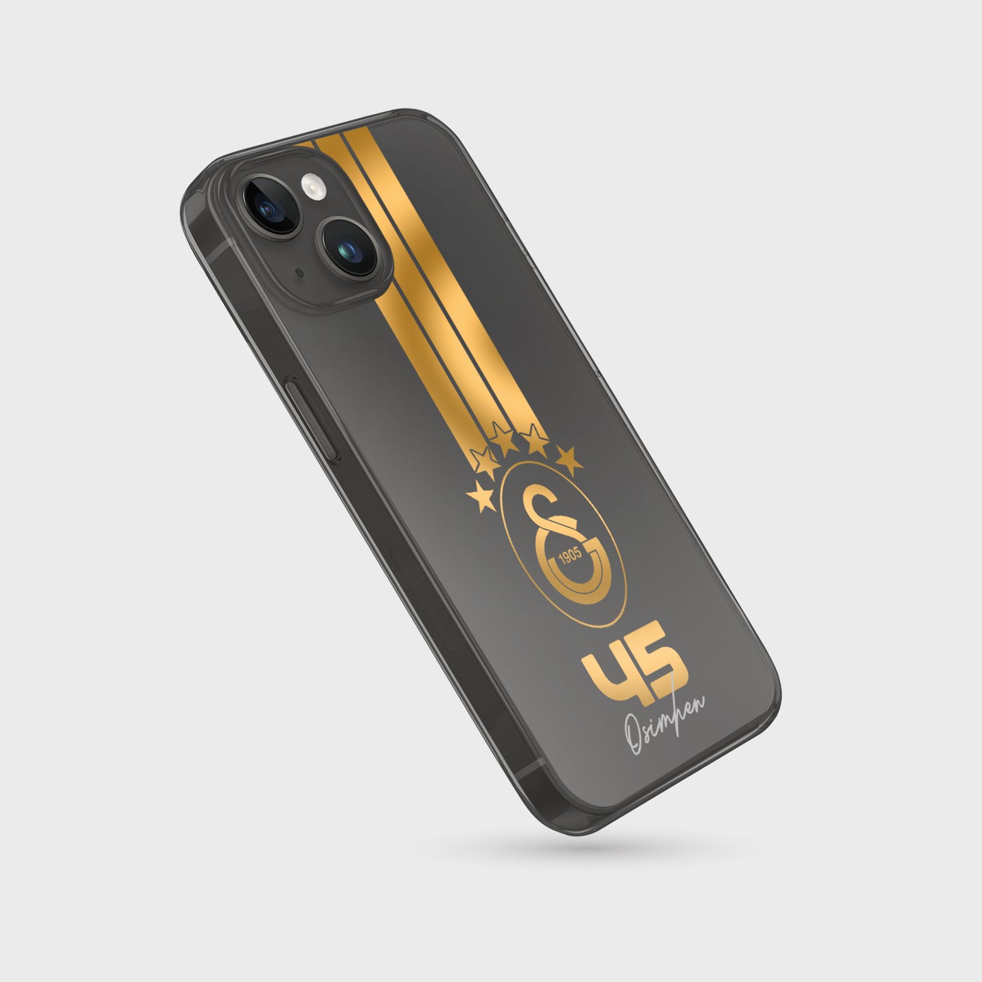Personalisierte Galatasaray Handyhülle - Şampiyon 2025 Streifen Gold Rot Logo