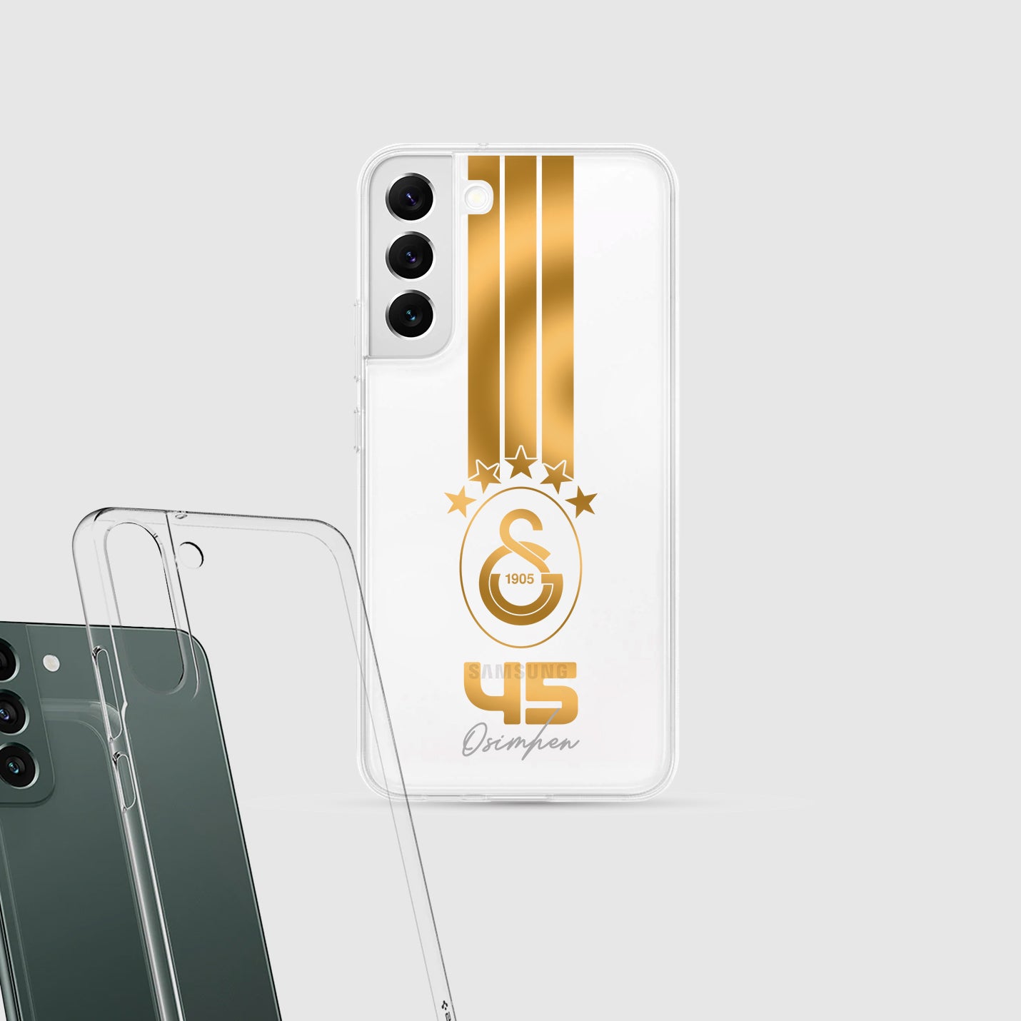 Personalisierte Galatasaray Handyhülle - Şampiyon 2025 Streifen Gold Rot Logo