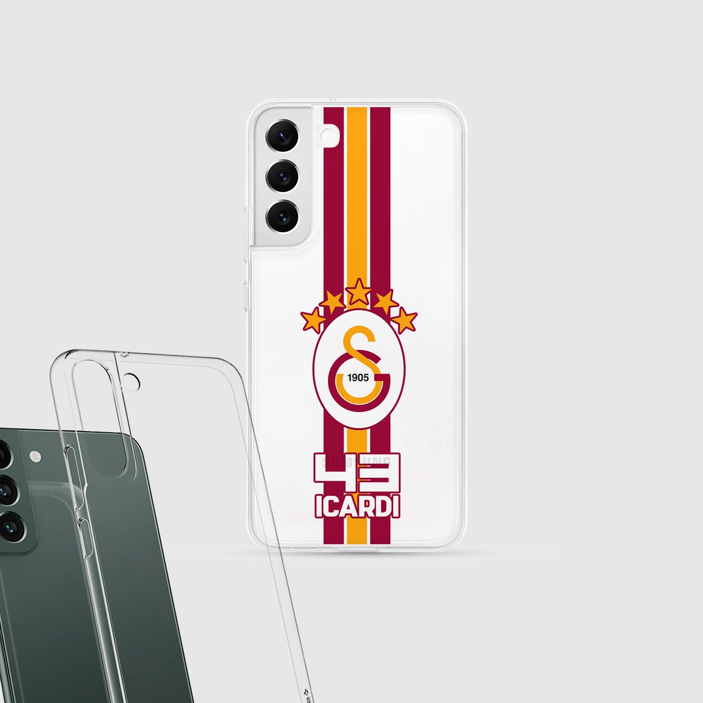 Personalisierte Galatasaray Handyhülle - Şampiyon 2025  Streifen Gold Rot Logo