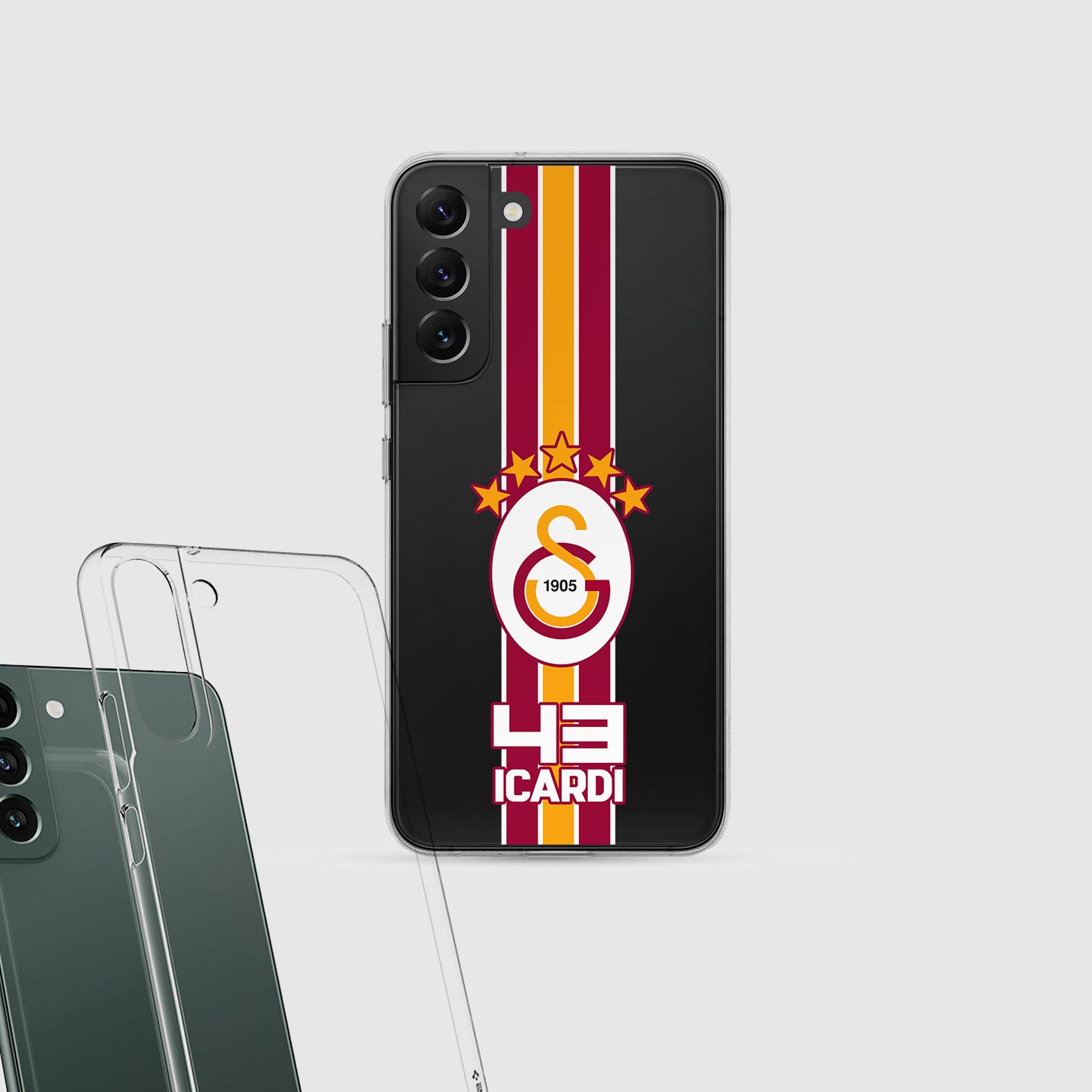Personalisierte Galatasaray Handyhülle - Şampiyon 2025  Streifen Gold Rot Logo