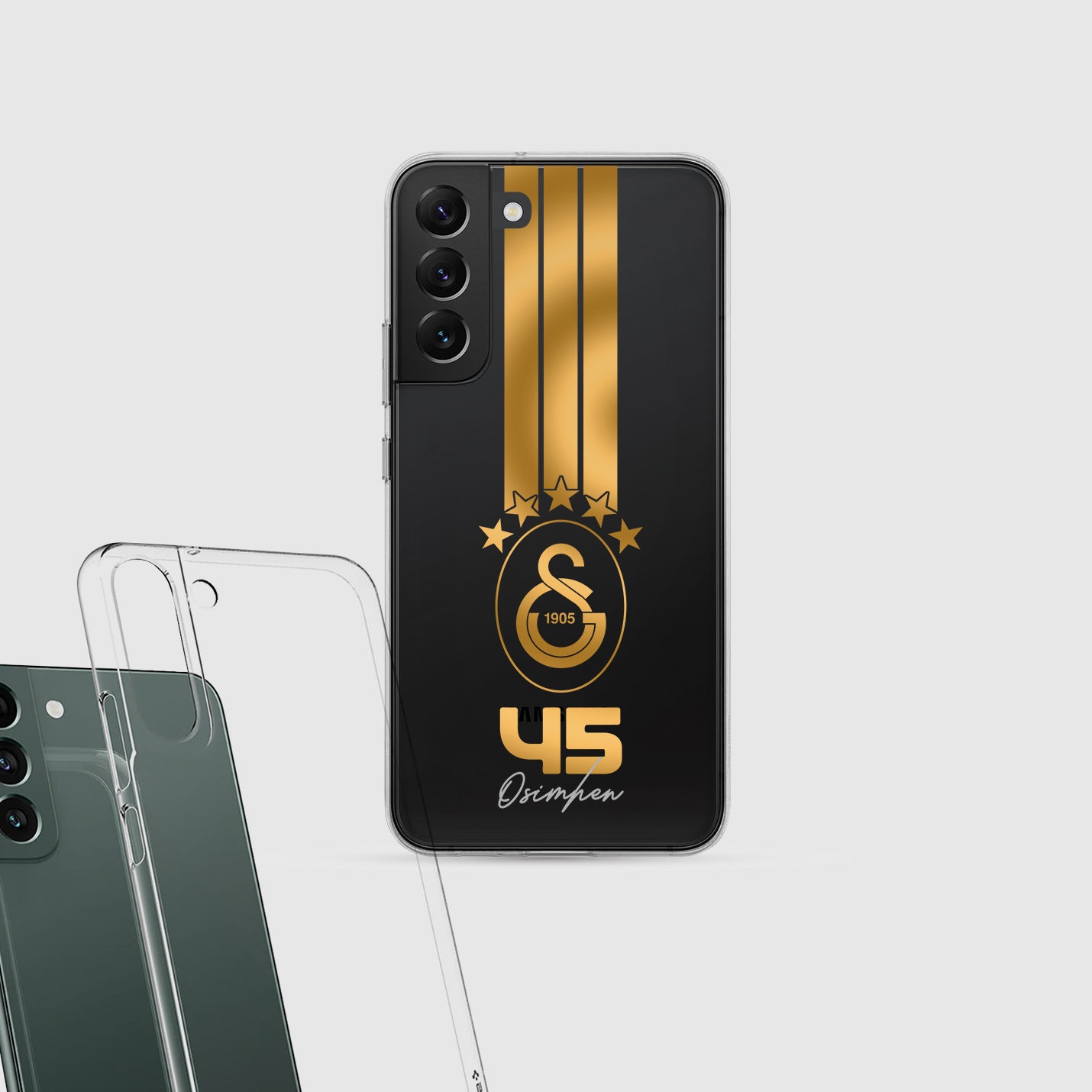 Personalisierte Galatasaray Handyhülle - Şampiyon 2025 Streifen Gold Rot Logo