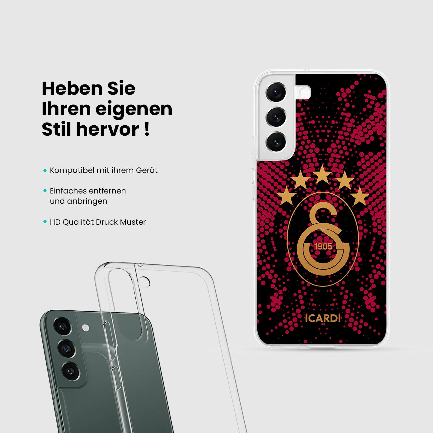 Personalisierte Galatasaray Handyhülle - Şampiyon 2025 Punkt Grafitti